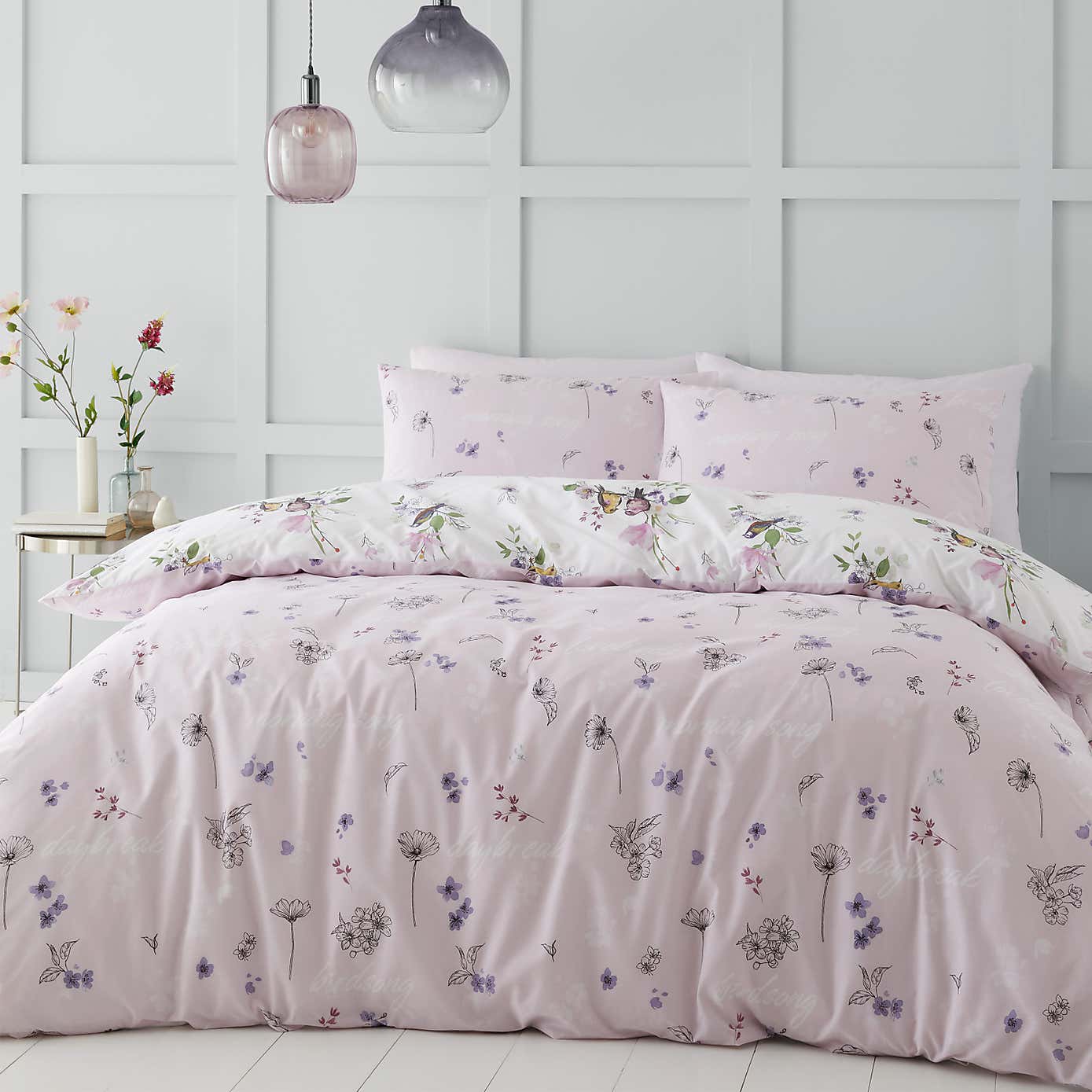Catherine Lansfield Songbird Reversible Duvet Cover & Pillowcase Set