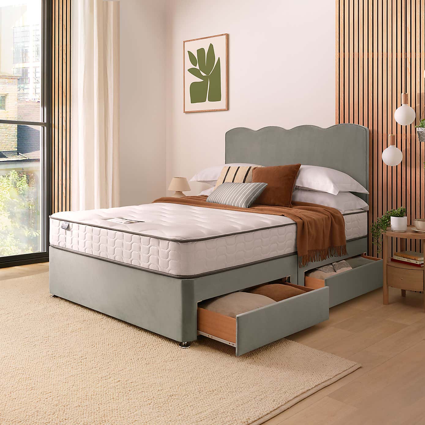 Silentnight 2 Drawer Divan Bed With Velvet Wave Headboard