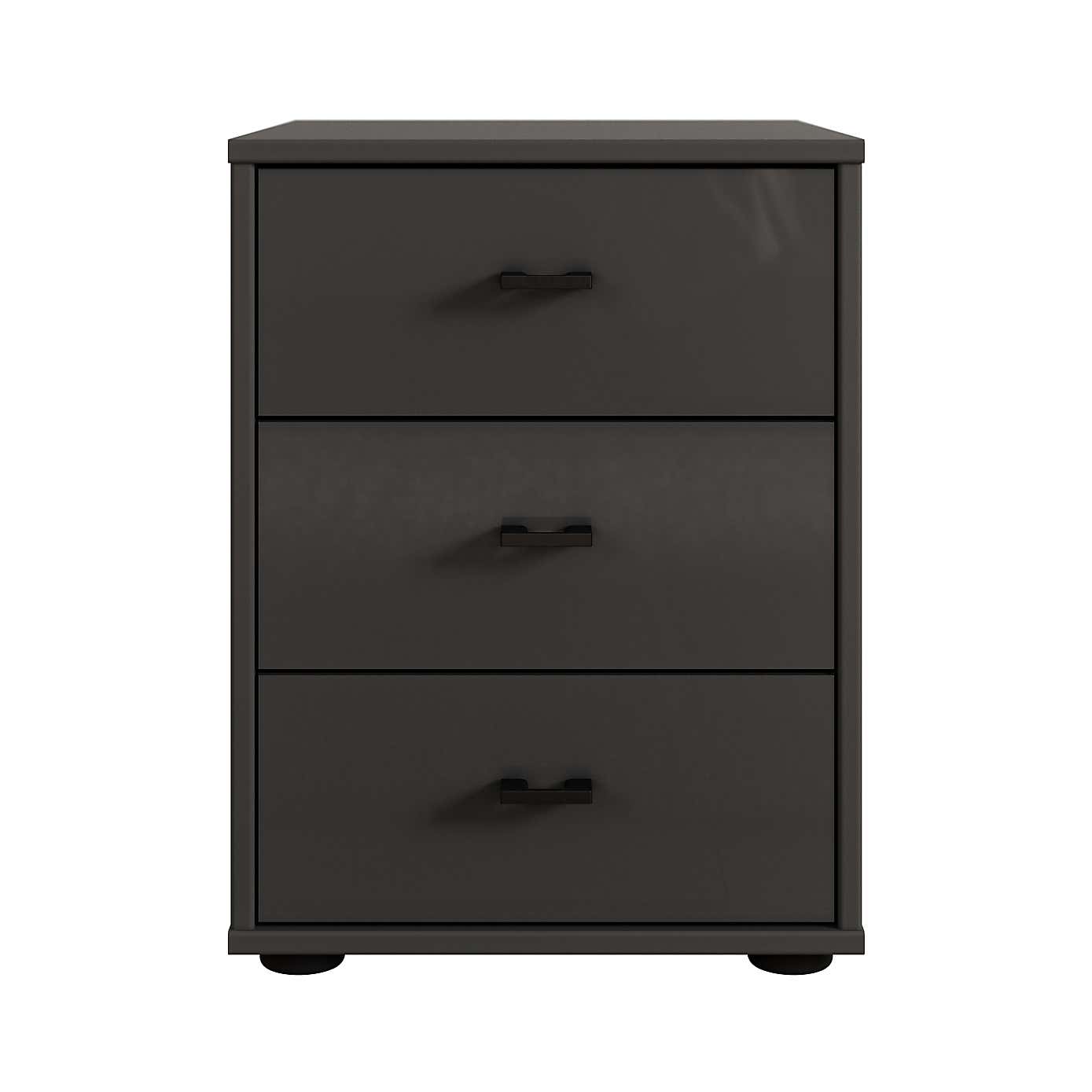 Kahla Glass Fronted 3 Drawer Bedside Table