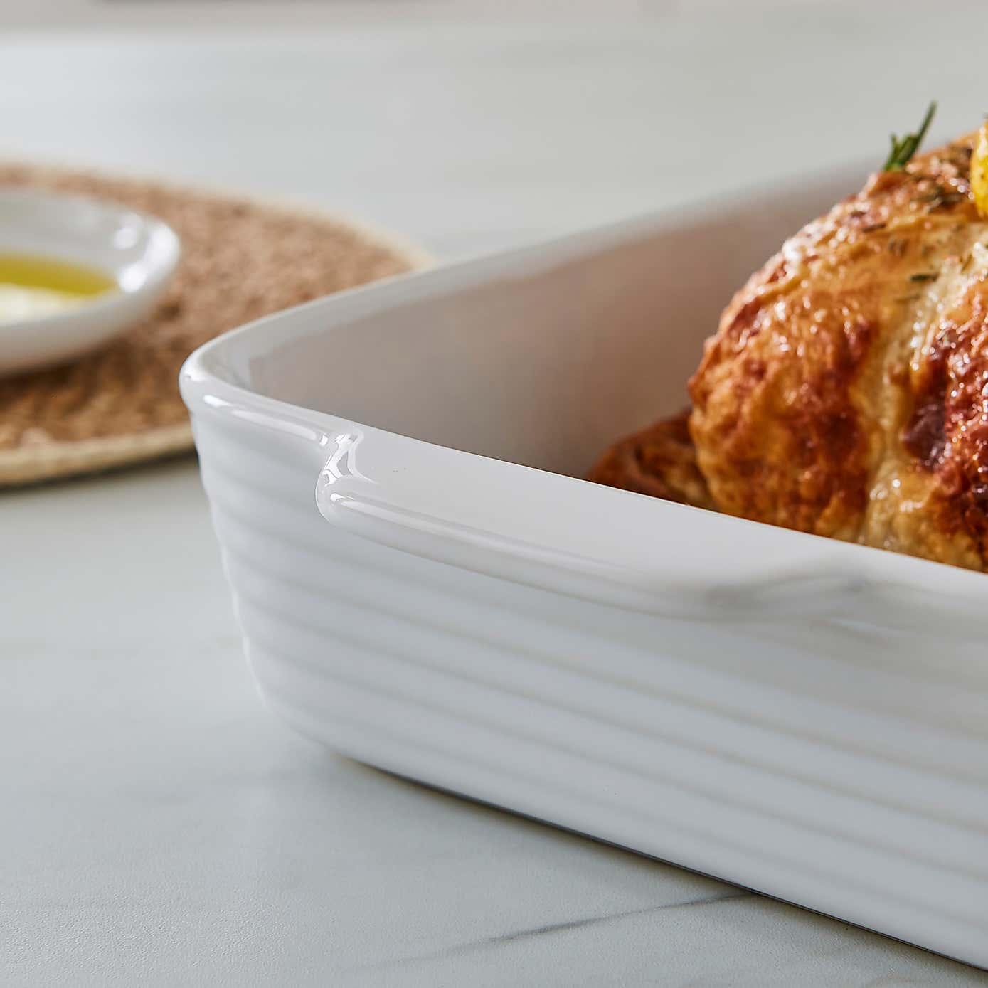 White Ribbed Medium Rectangle Roaster