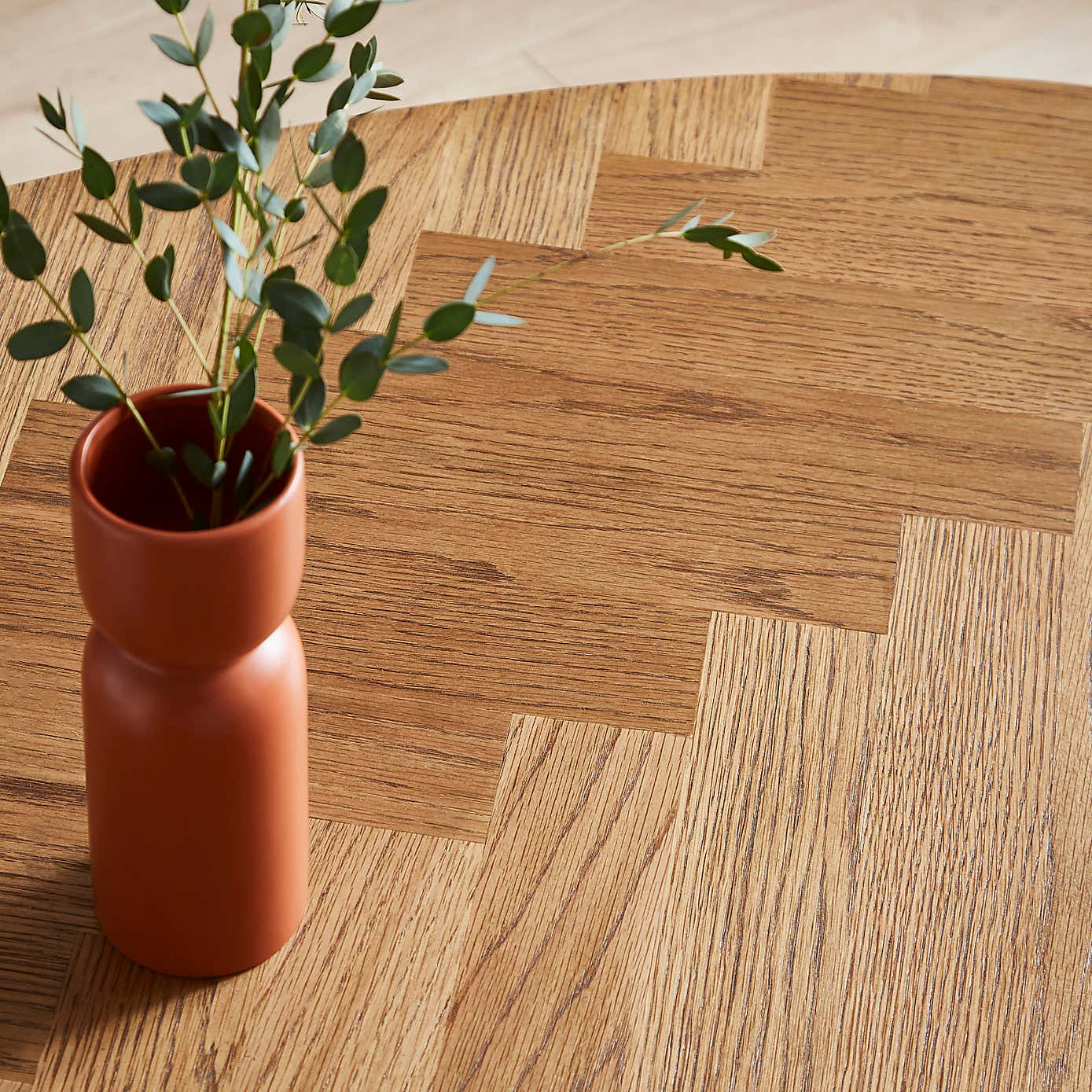 Xavi 6 Seater Oval Parquet Dining Table, Oak