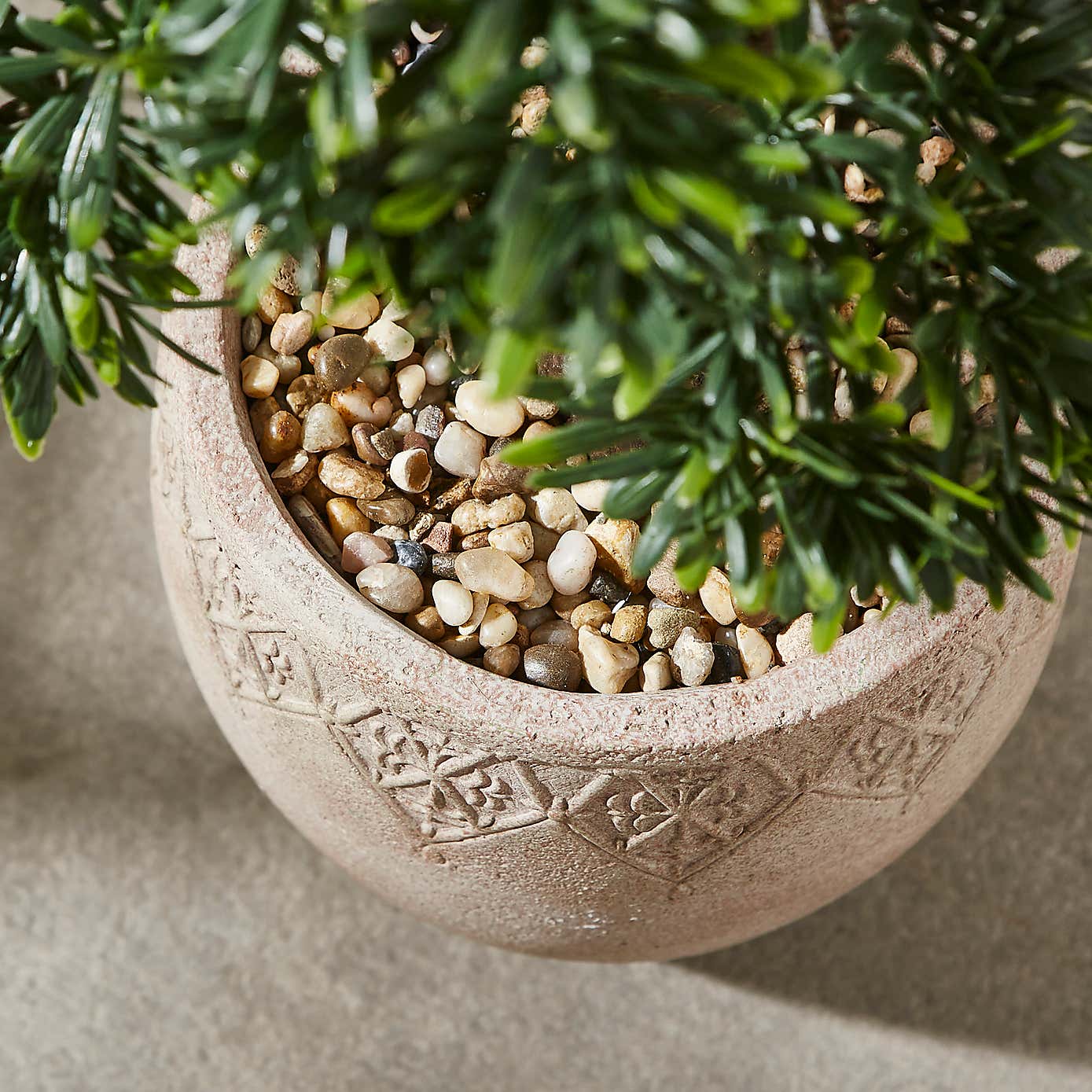 Artificial Green Pine Bonsai Tree in Rustic Natural Plastic Plant Pot