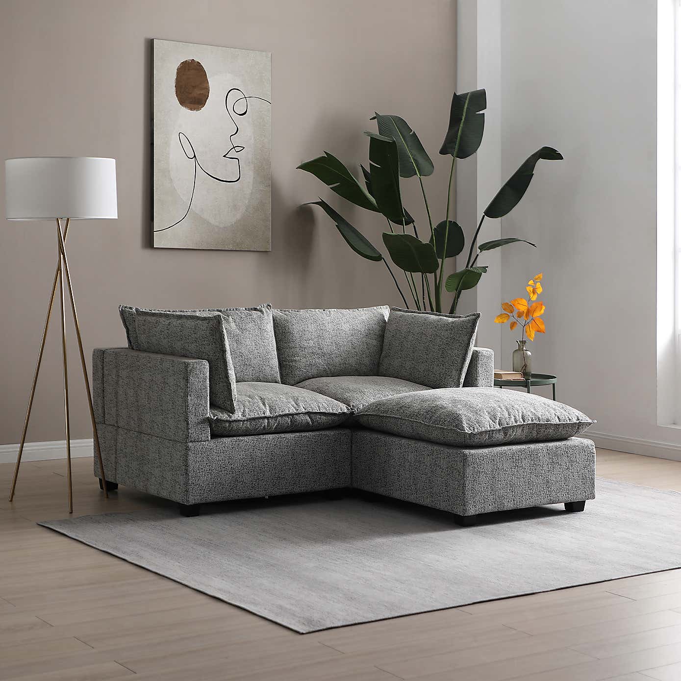 Moda 2 Seater Modular Sofa with Chaise, Light Grey Boucle
