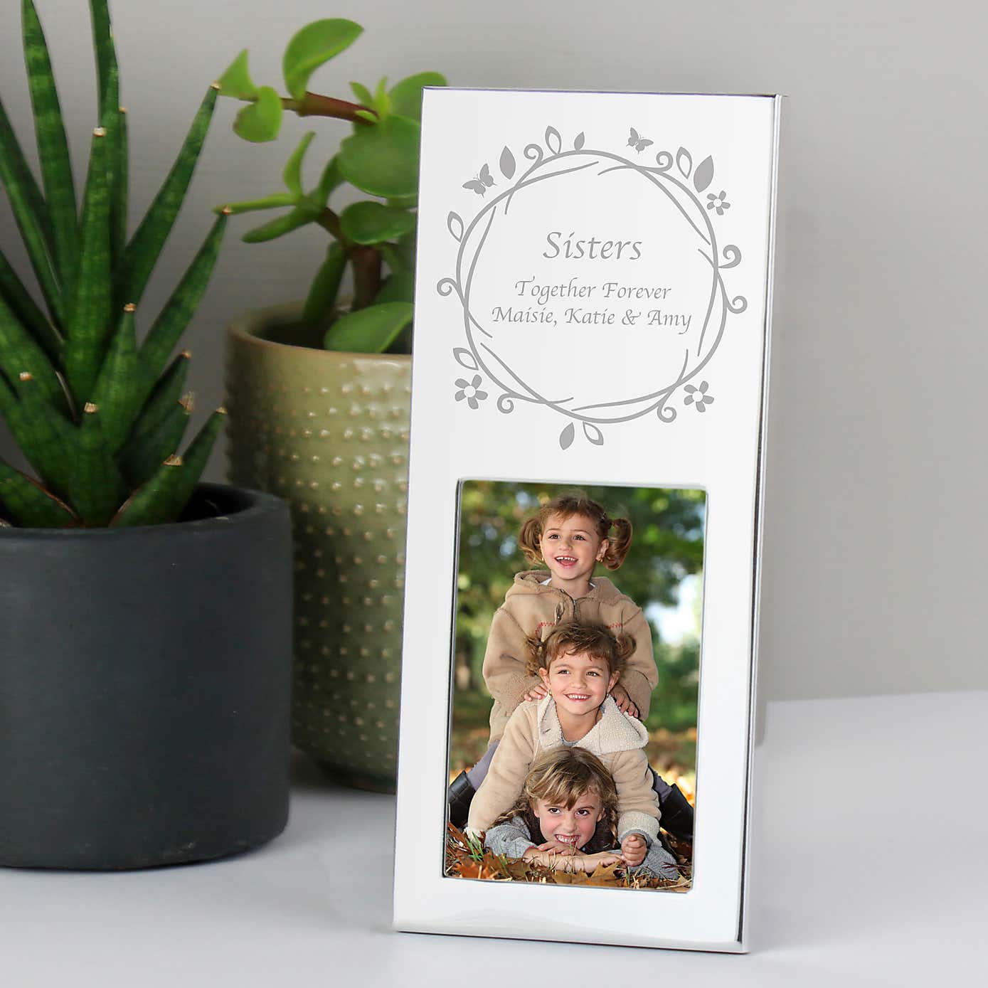 Personalised Small Butterfly Swirl Silver Portrait Photo Frame