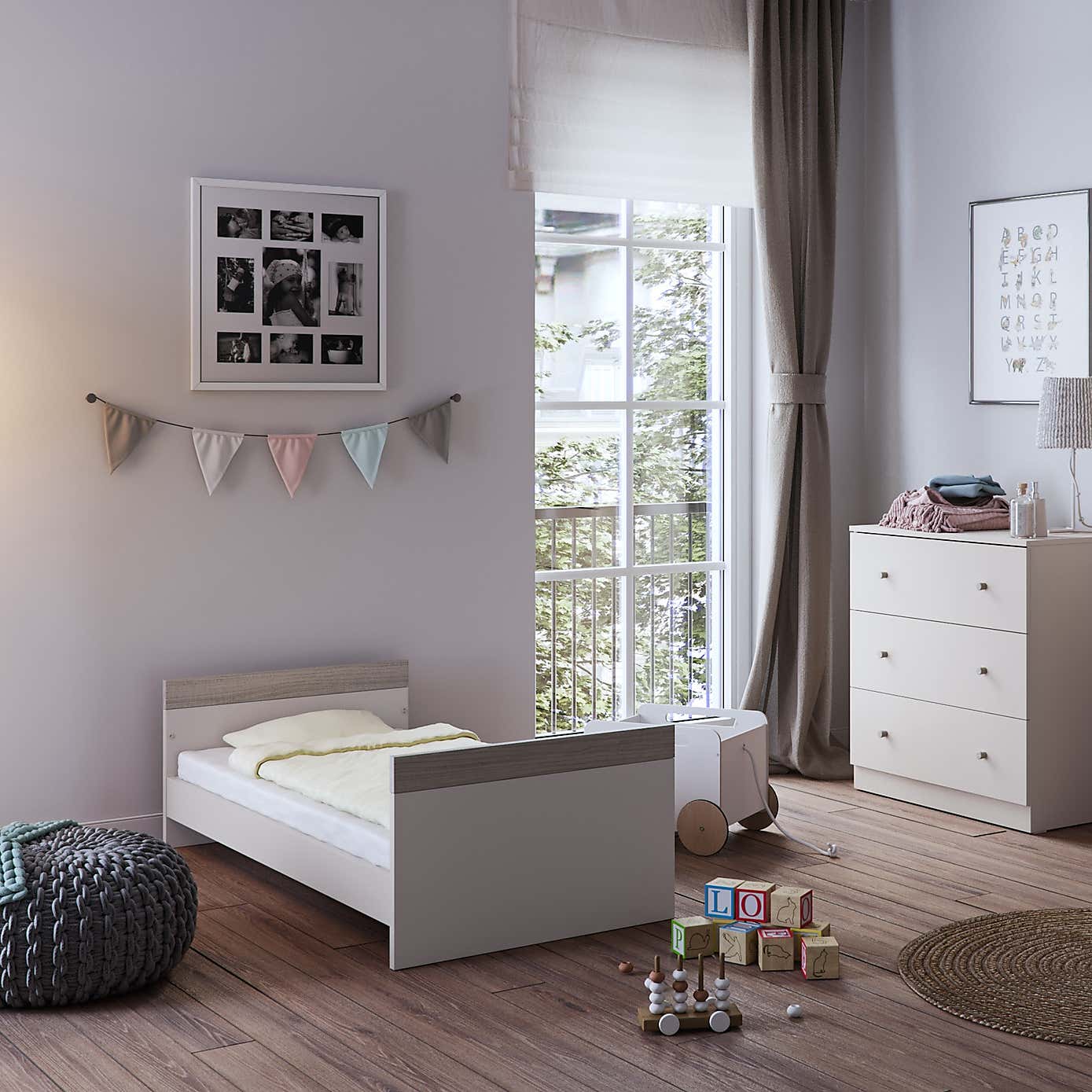 Little Acorns Burlington Cot Bed and 3 Drawer Chest Nursery Set