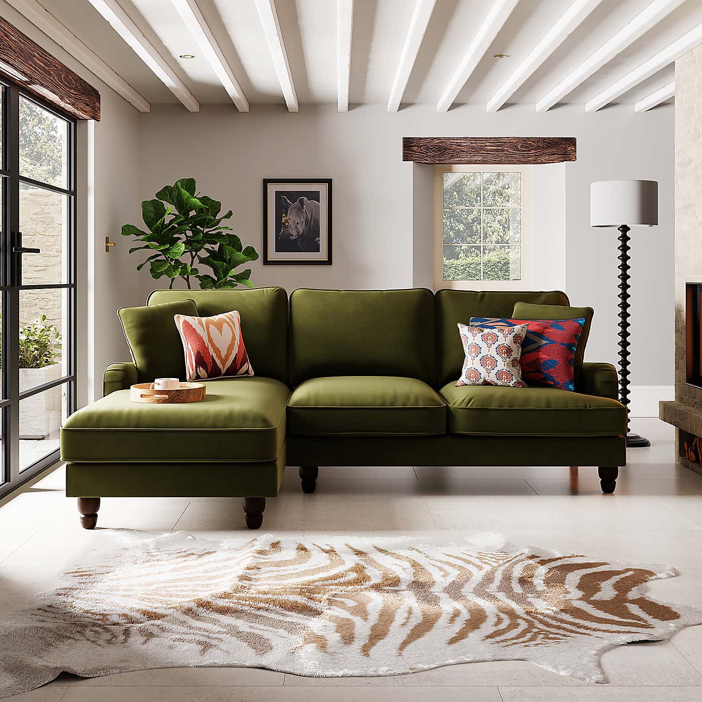 Beatrice Matte Velvet 4 Seater Corner Chaise Double Sofa Bed