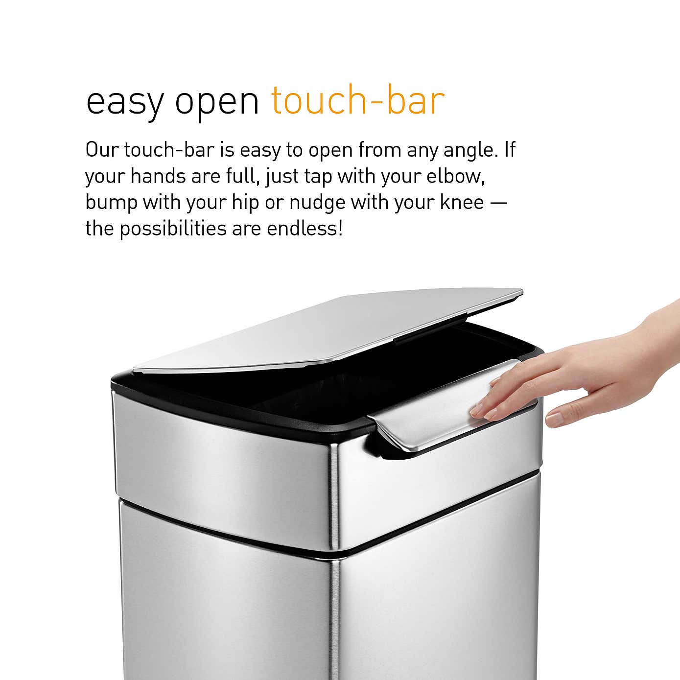Simple Human 40 Litre Rectangular Touch Stainless Steel Bin