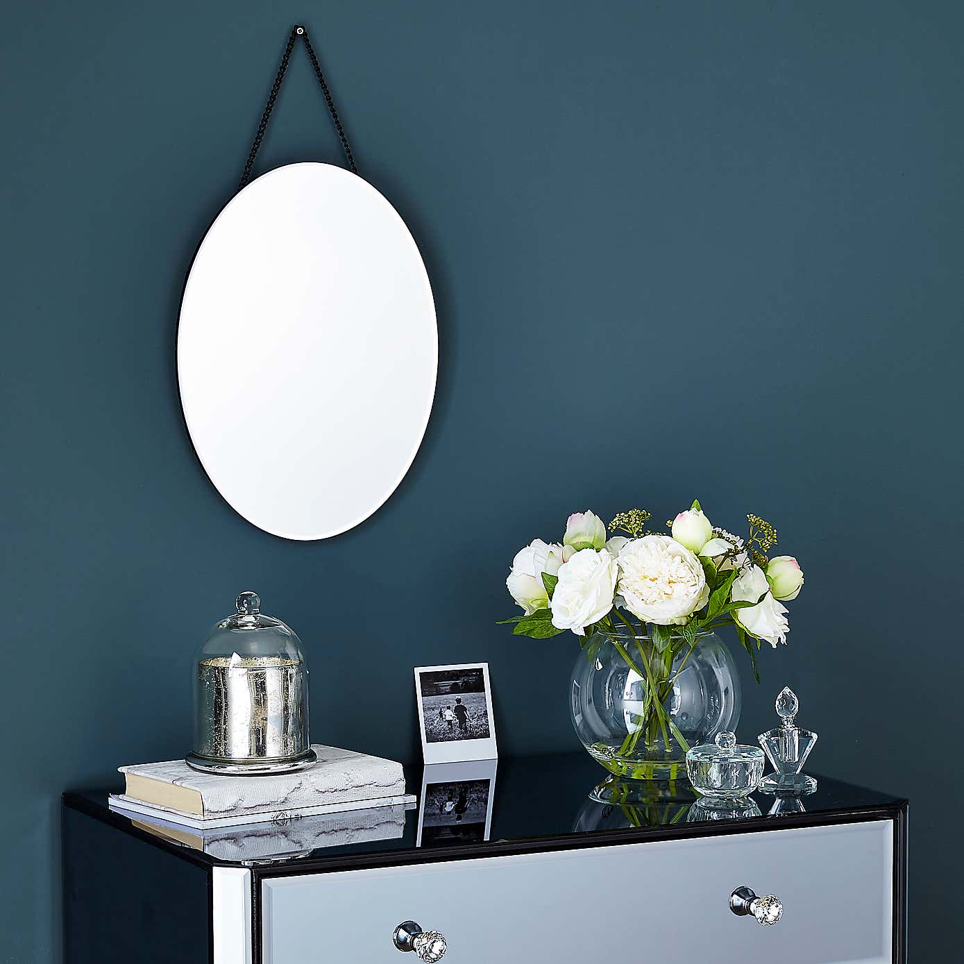 Oval Hanging  Chain Wall Mirror
