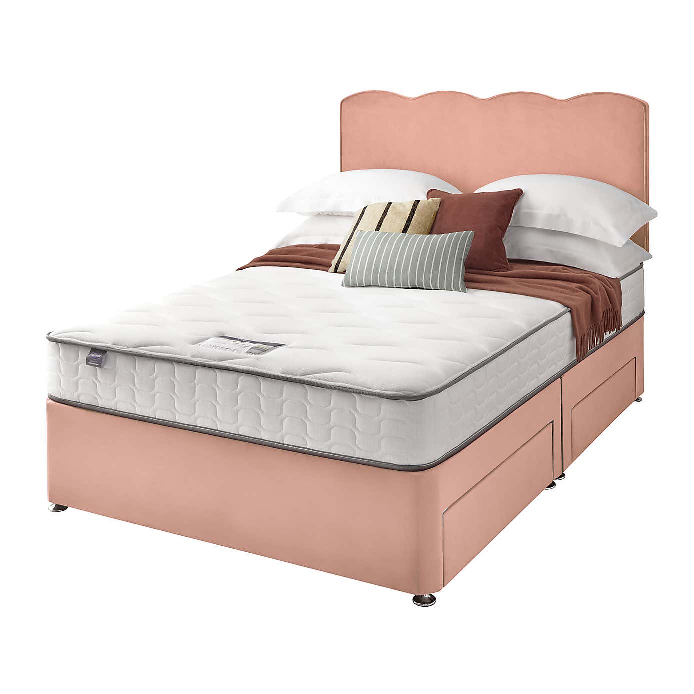 Silentnight 2 Drawer Divan Bed With Velvet Wave Headboard