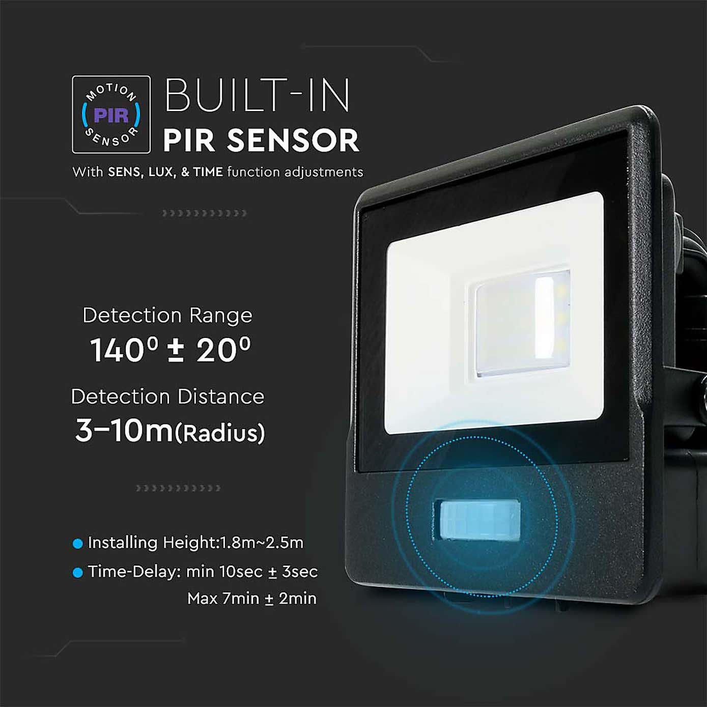 V-TAC 10W LED Floodlight Outdoor PIR Sensor Wall Light