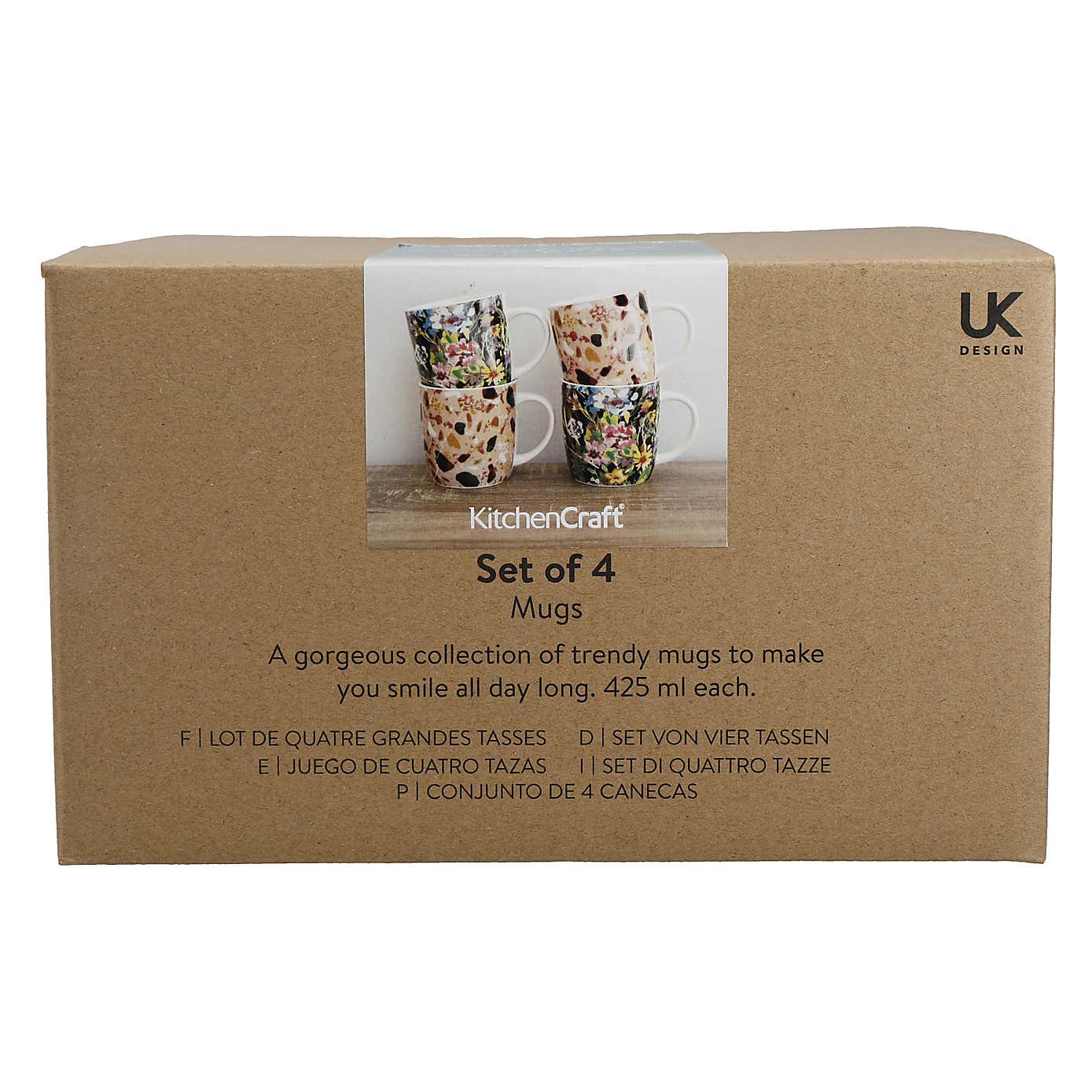 Kitchencraft Set of 4 Terazzo and Floral Mug Set