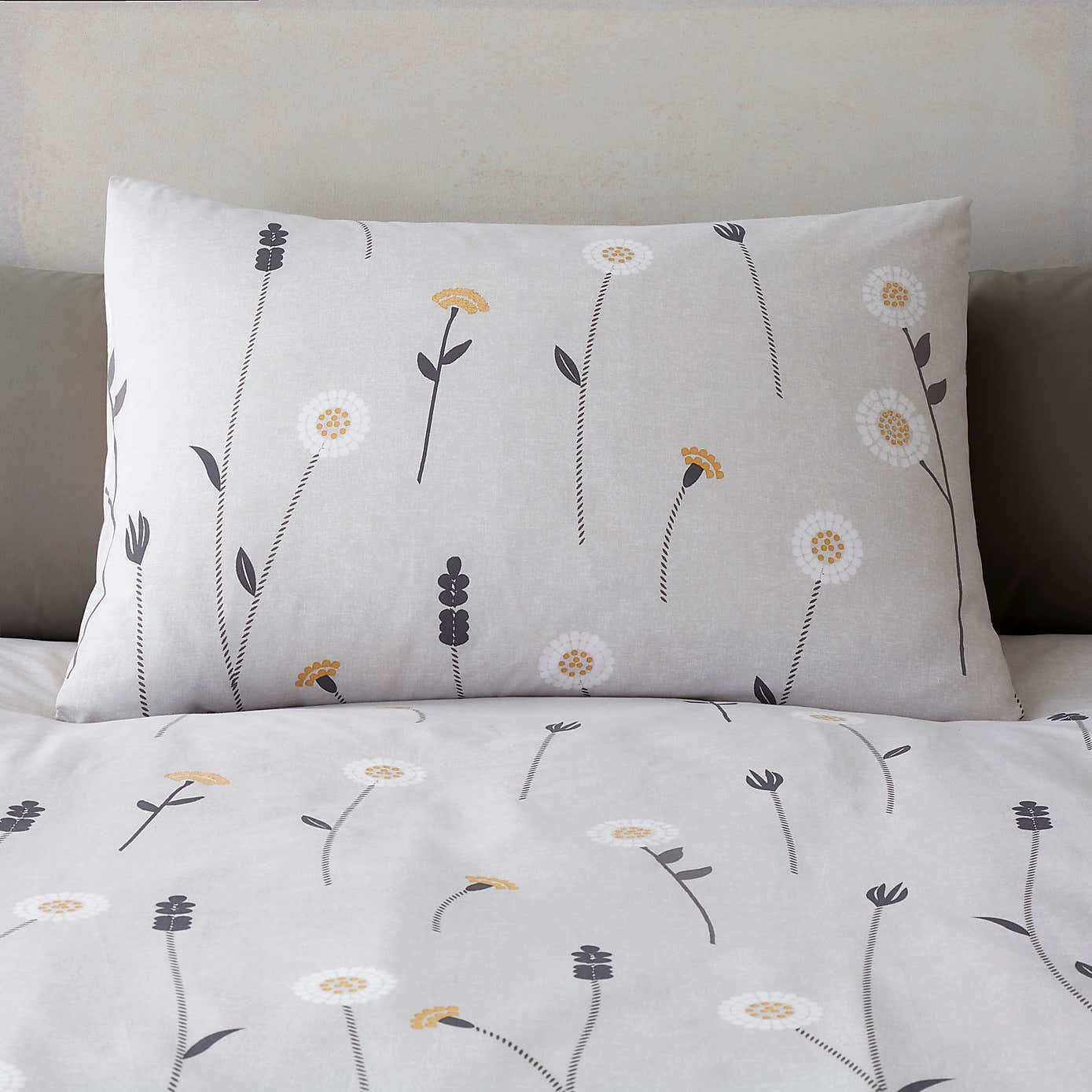 Scandi Floral Grey Duvet Cover and Pillowcase Set