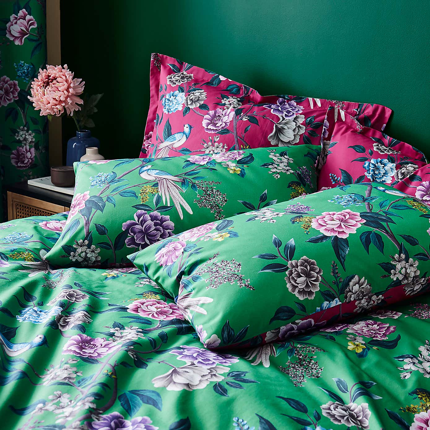 Milanna Blooms Green Duvet Cover and Pillowcase Set