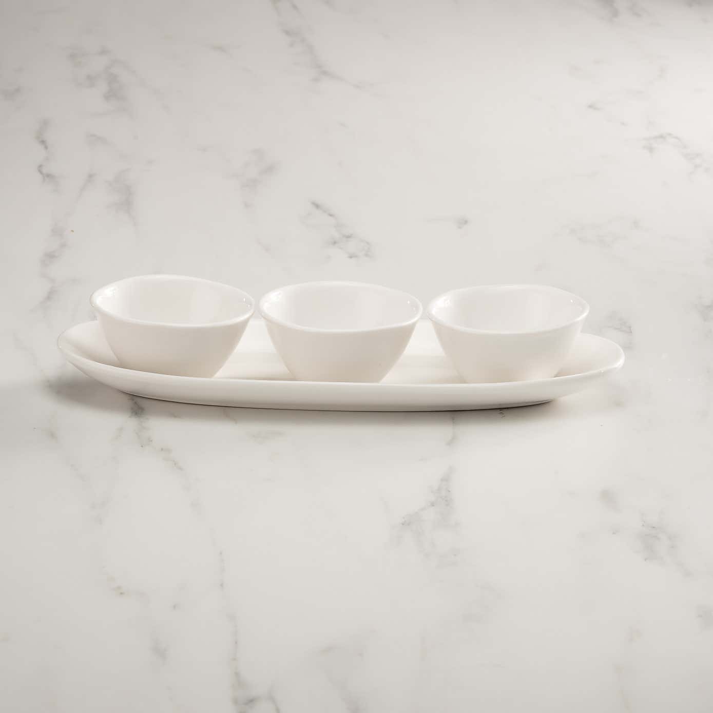 Dover White Tray and Dip Bowls