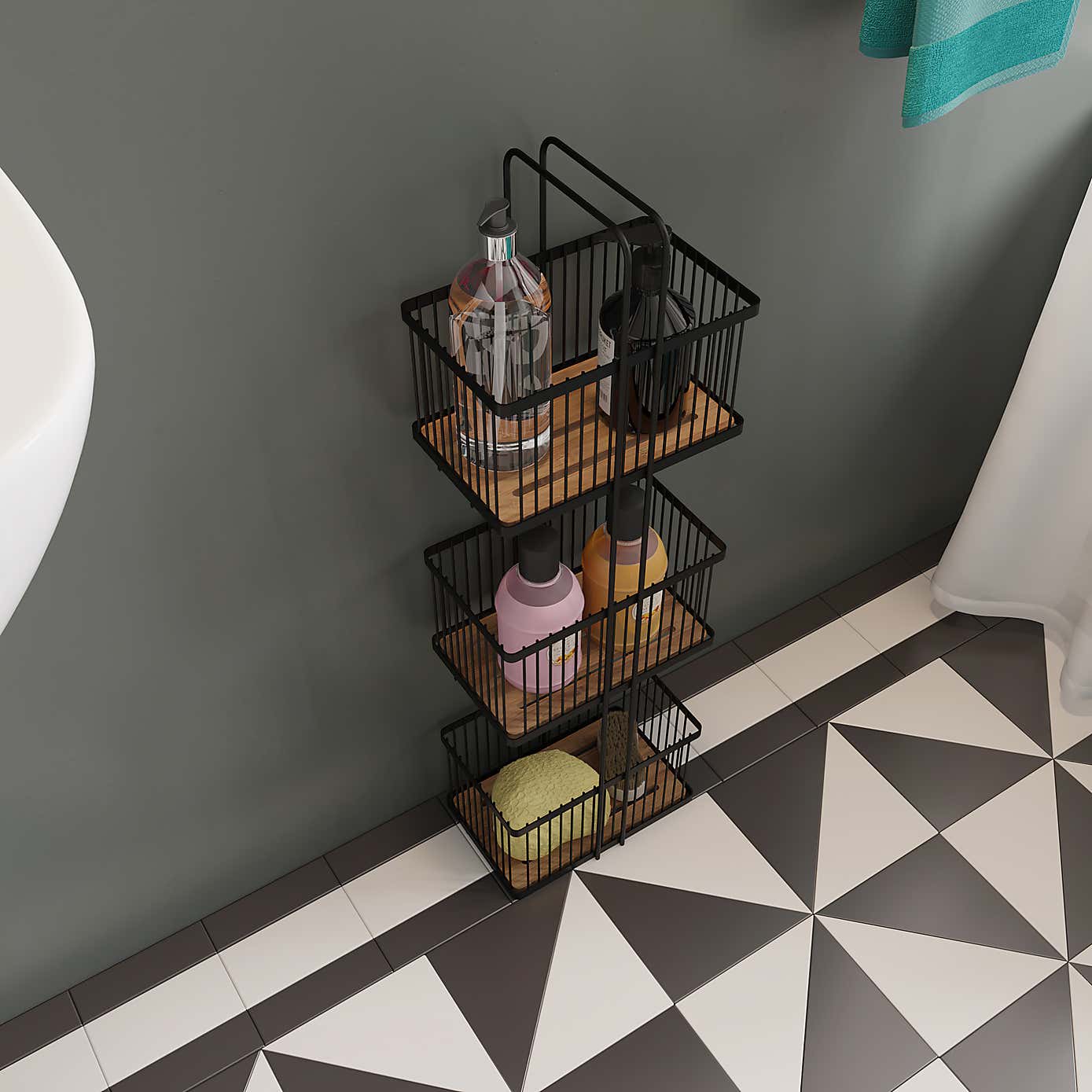 Black & Bamboo Free Standing 3 Tier Storage Caddy