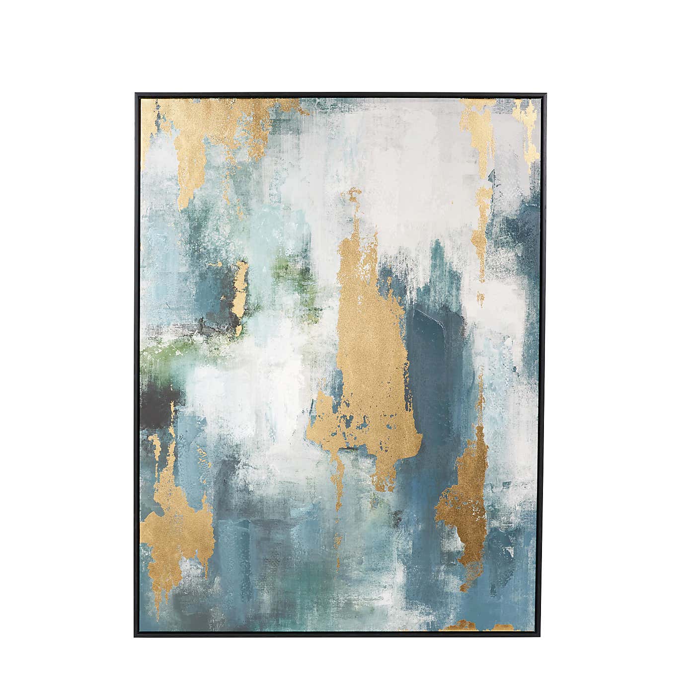 Gold & Blue Abstract Black Framed Canvas