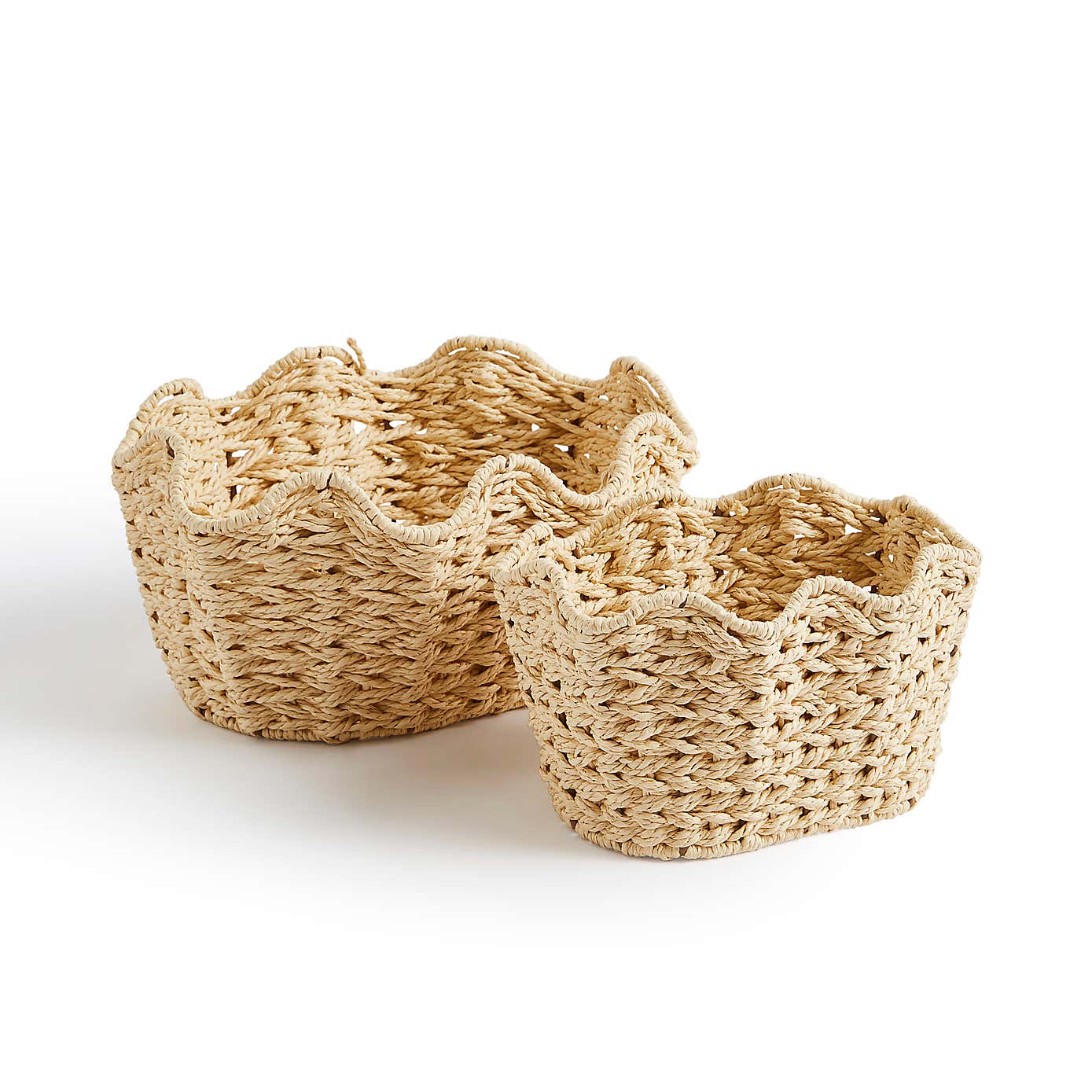 Set of 2 Wavy Shell Woven Storage Baskets