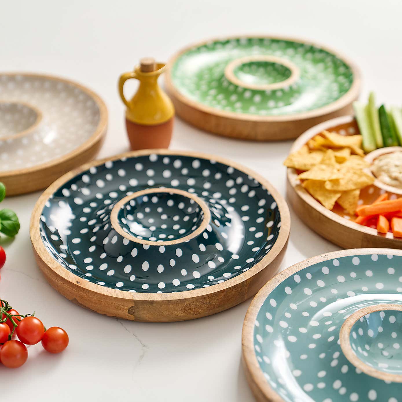 Dexam Sintra Mango Wood Spotted Chip and Dip Bowl