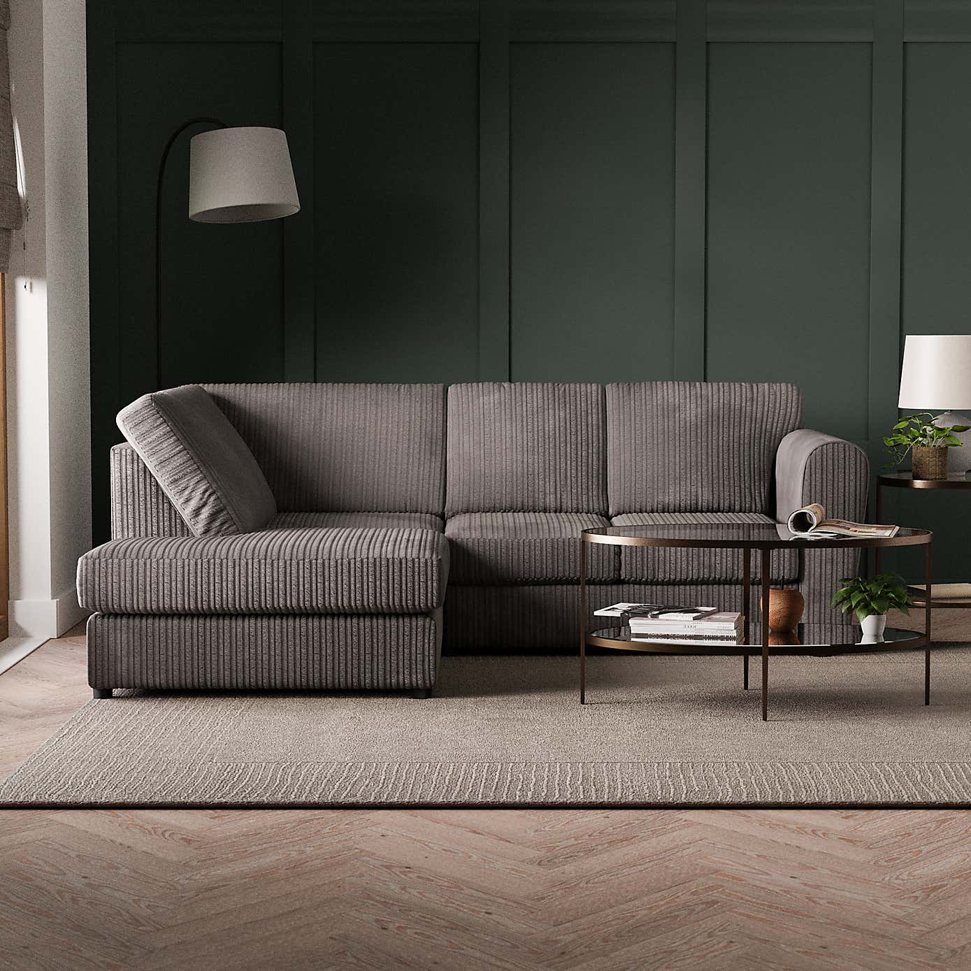 Blake Curved Arm Jumbo Cord Standard Back Corner Sofa