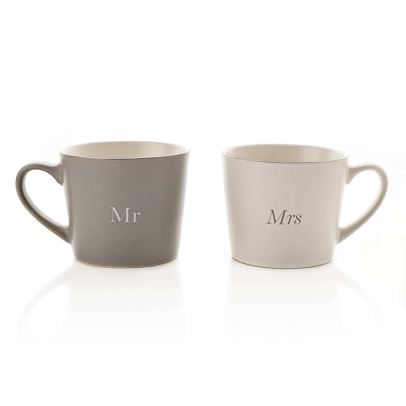 Amore Set of 2 Grey & White Mr & Mrs Mugs