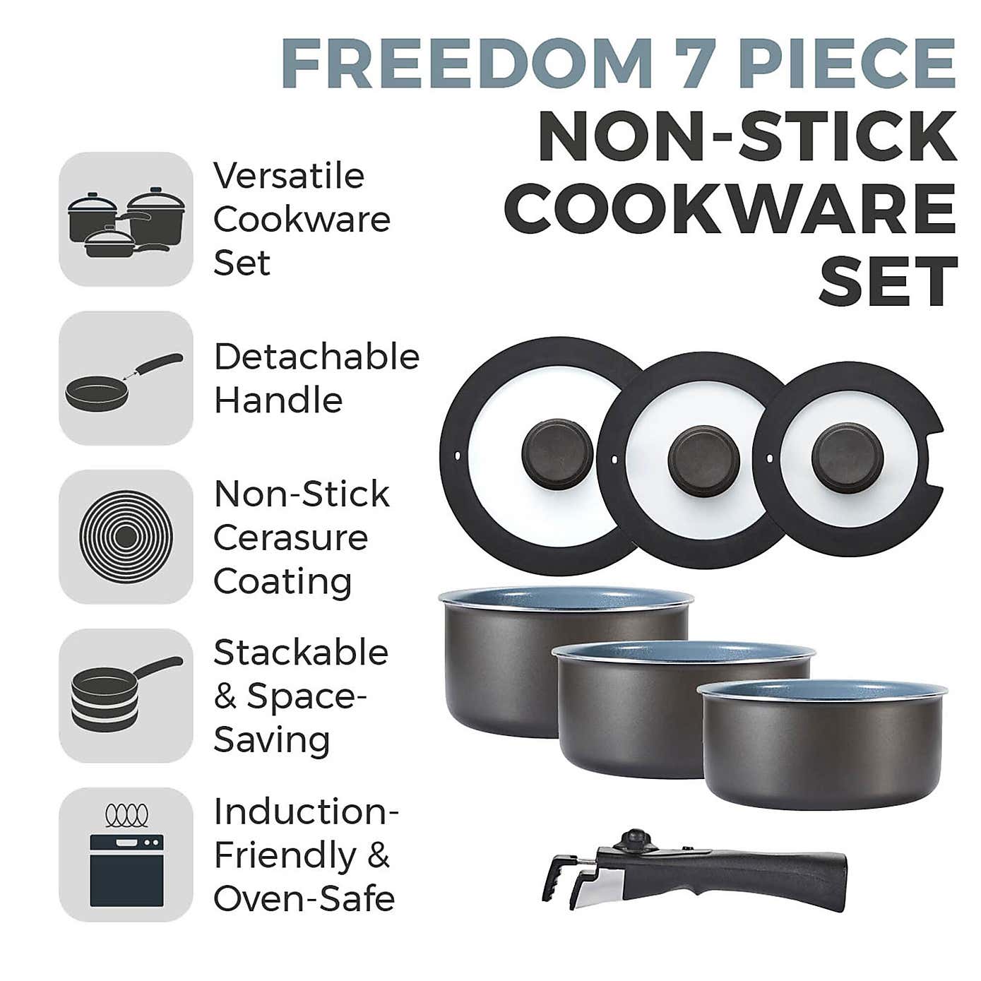 Tower Freedom Non-Stick Aluminium 7 Piece Pan Set