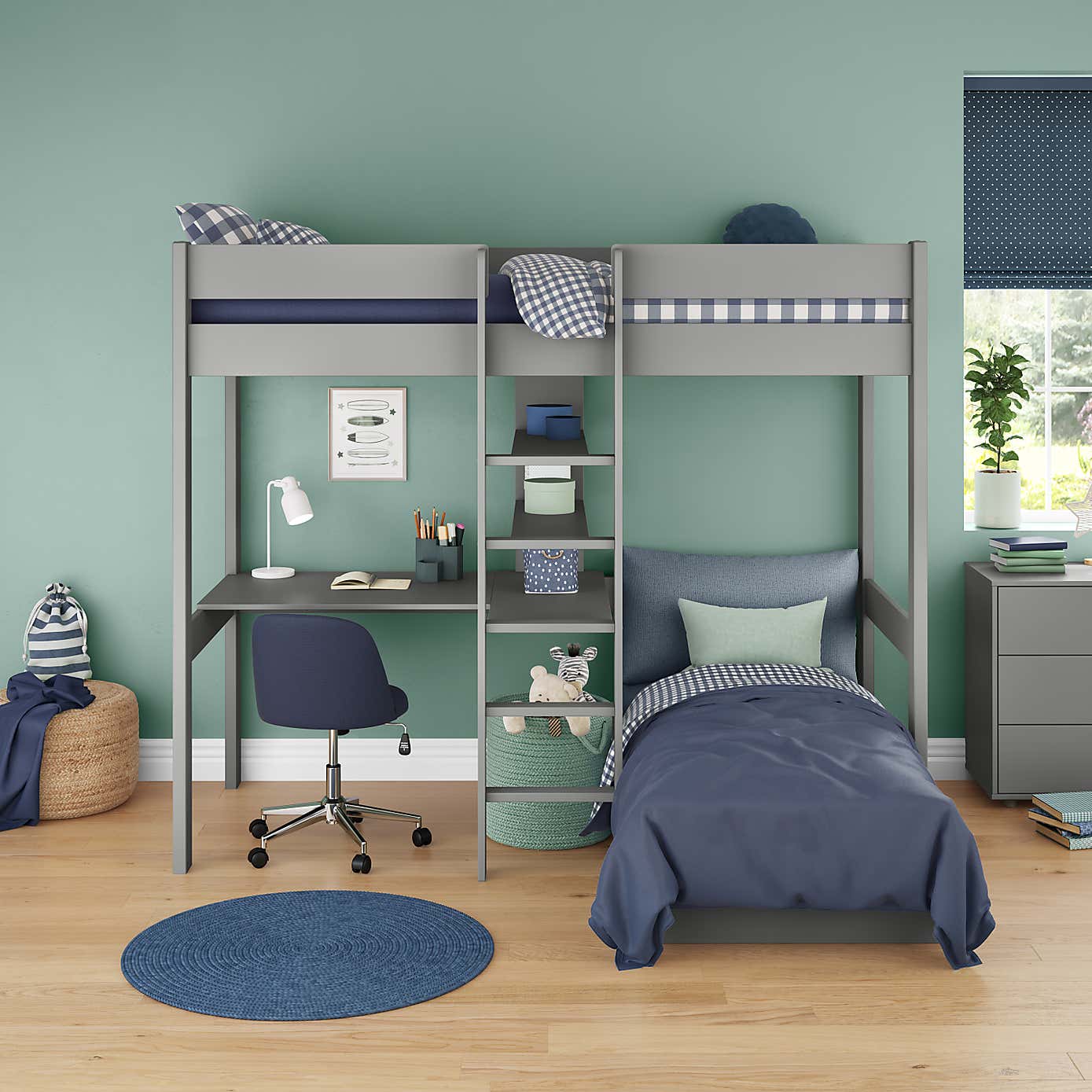 Stompa Uno Highsleeper With Chair Bed And Cushion Set, Pine