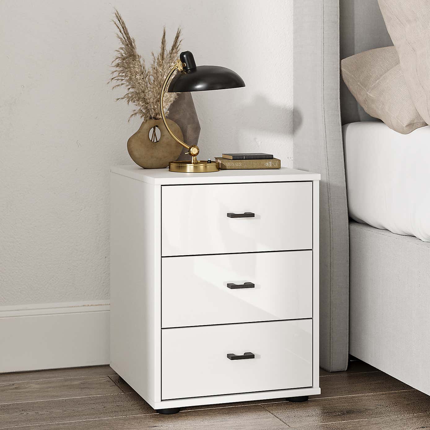 Kahla Glass Fronted 3 Drawer Bedside Table