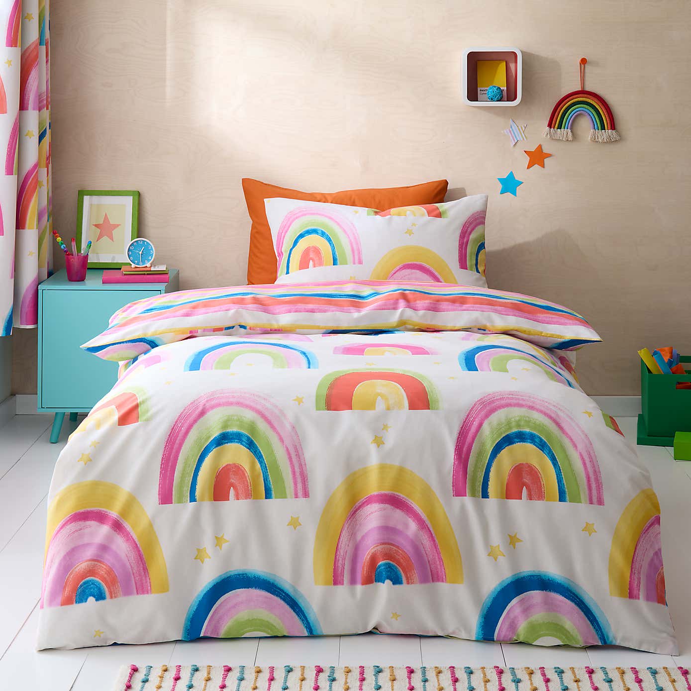 Watercolour Rainbow 100% Cotton Reversible Duvet Cover and Pillowcase Set