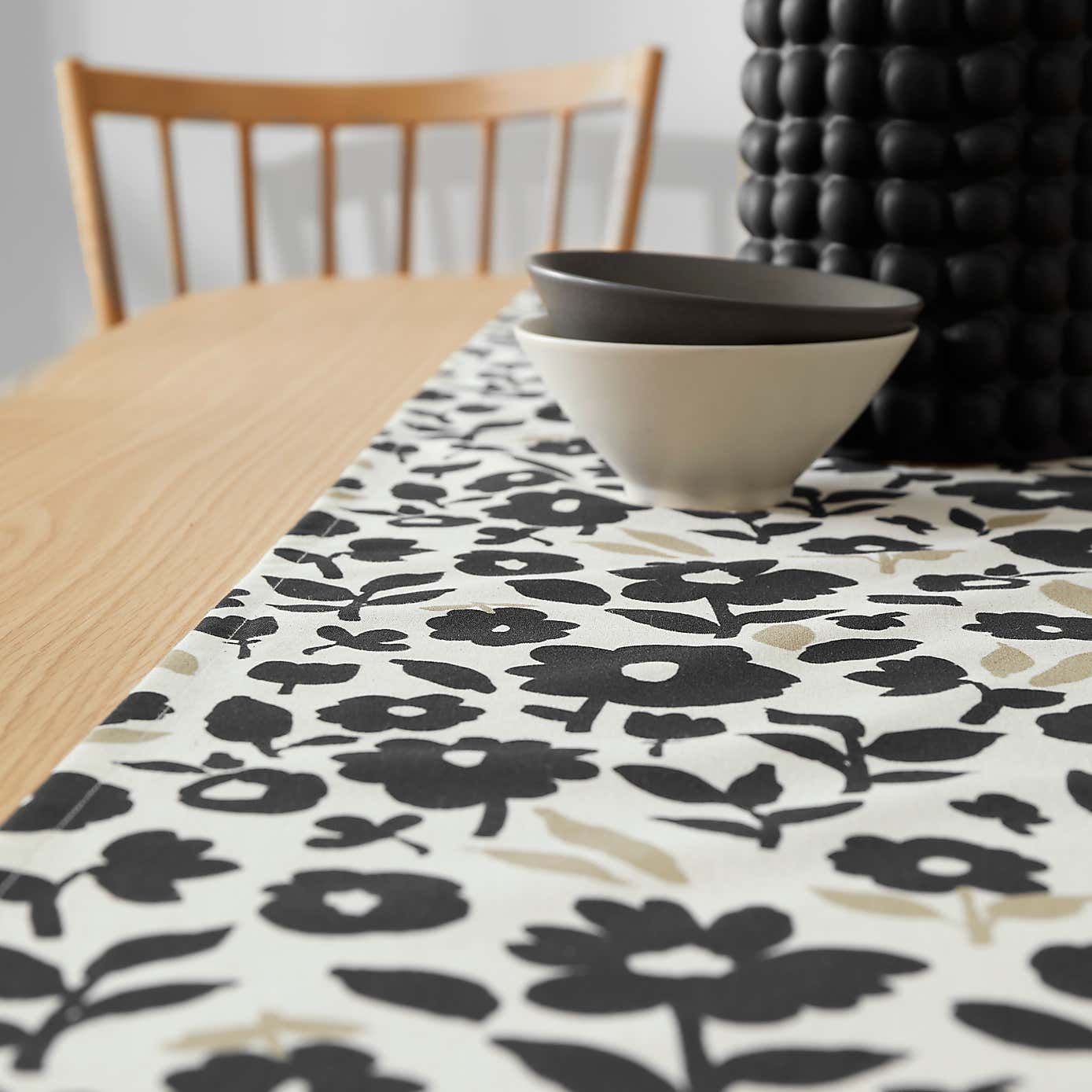 Floral Monochrome Cotton Table Runner