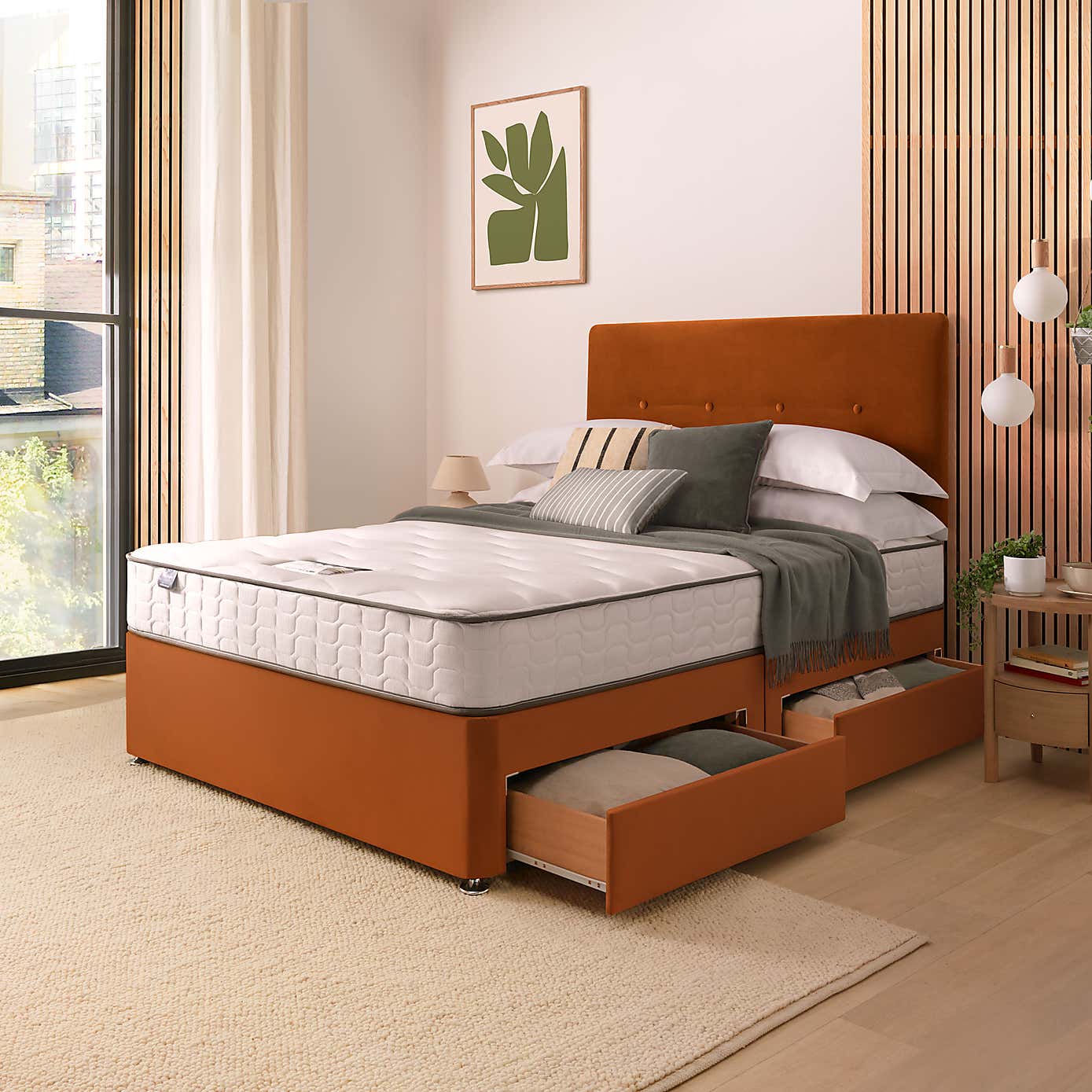 Silentnight 2 Drawer Divan Bed With Velvet Francisco Headboard