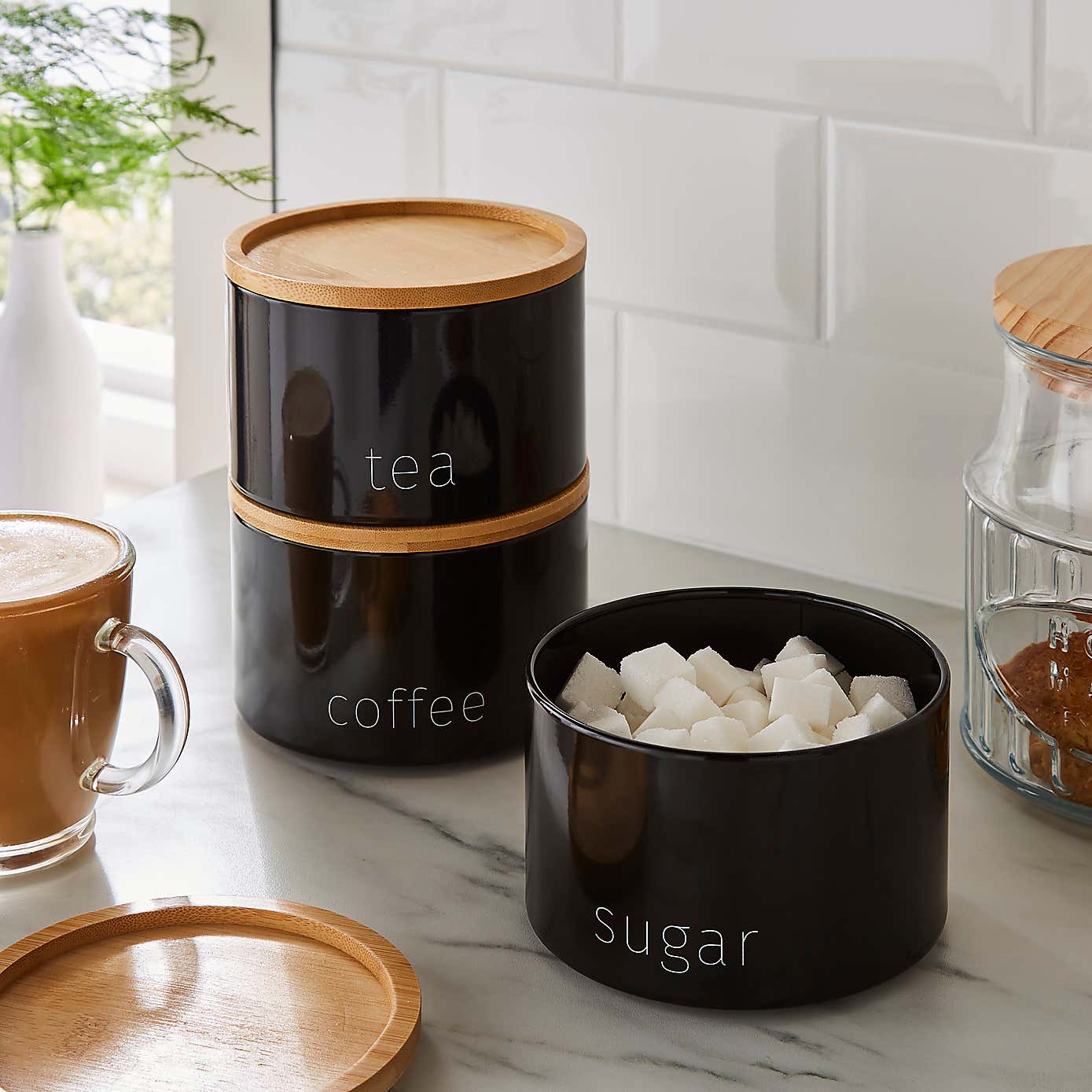 Stacking Tea Coffee Sugar Black