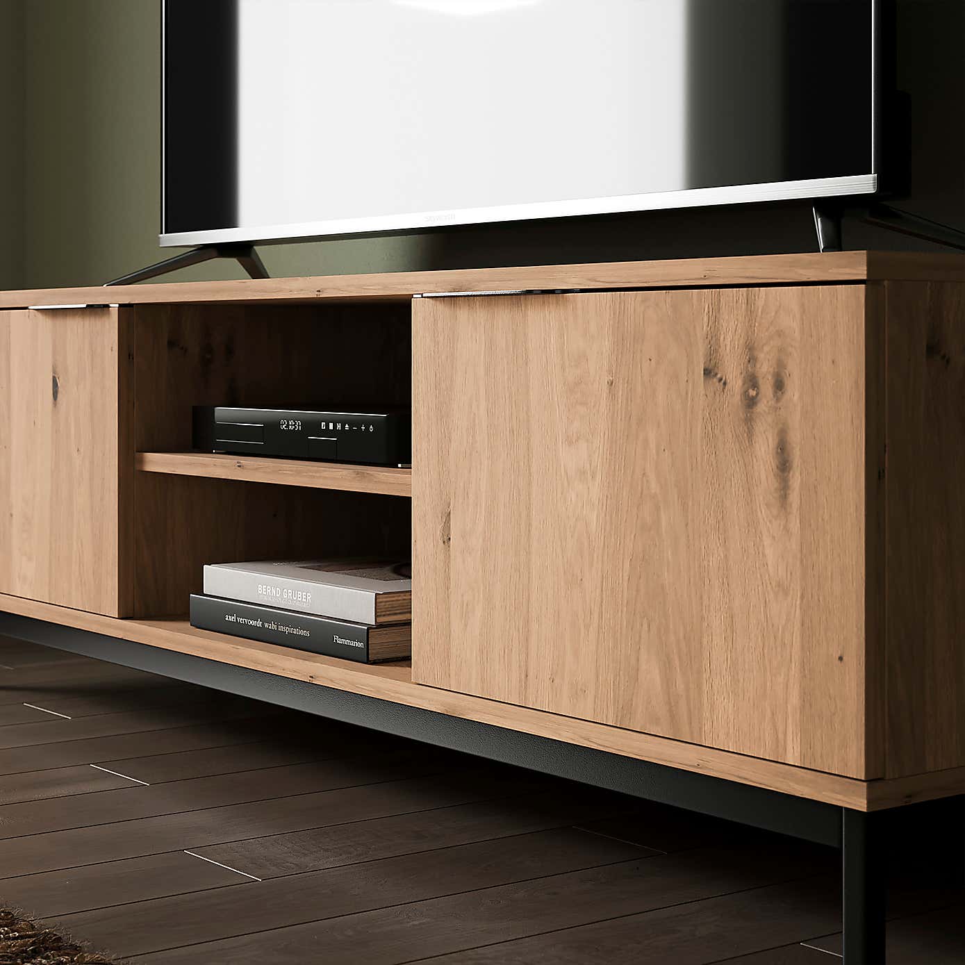 Reynolds Wide TV Unit for TVs up to 60", Rustic Oak Effect   