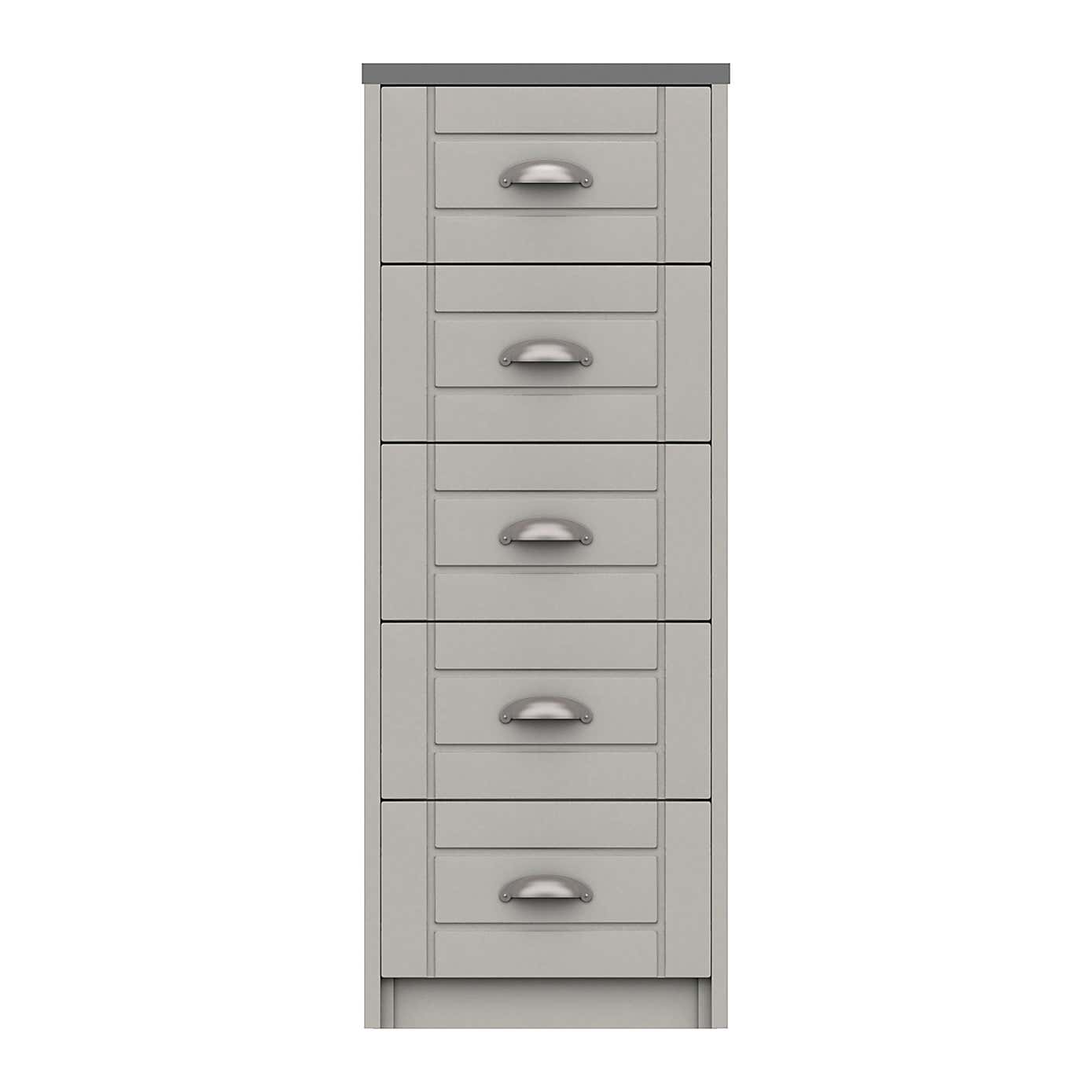 Darwin White and Oak Effect 5 Drawer Tallboy
