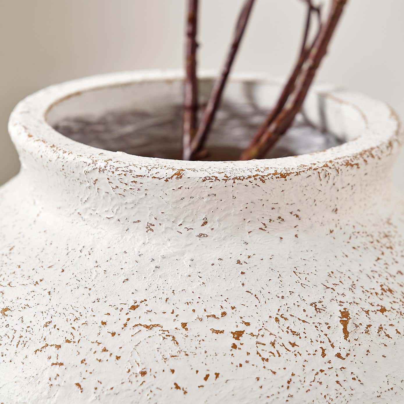 Ribbed White Wash Fibrestone Decorative Vase