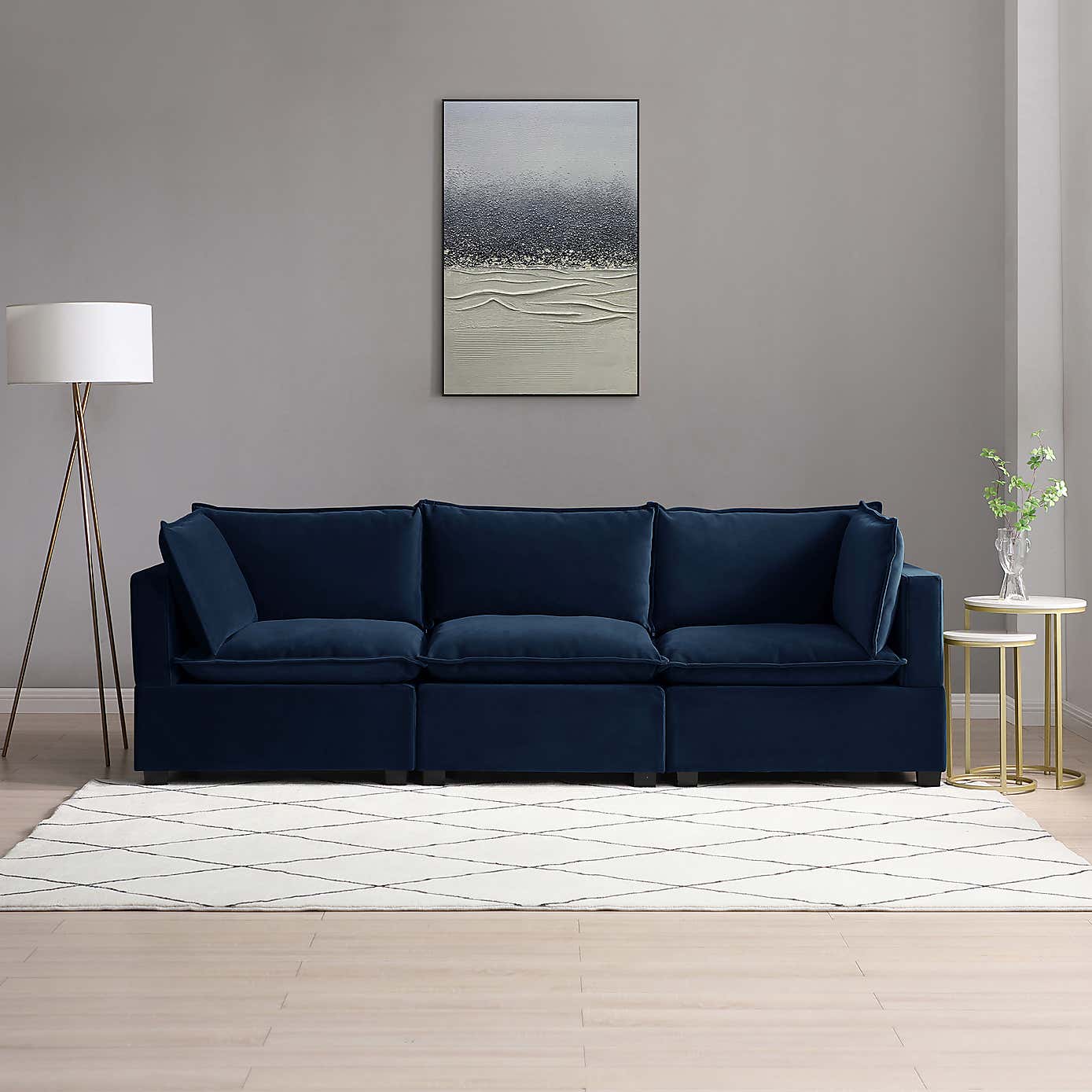 Moda 3 Seater Modular Sofa, Navy Velvet