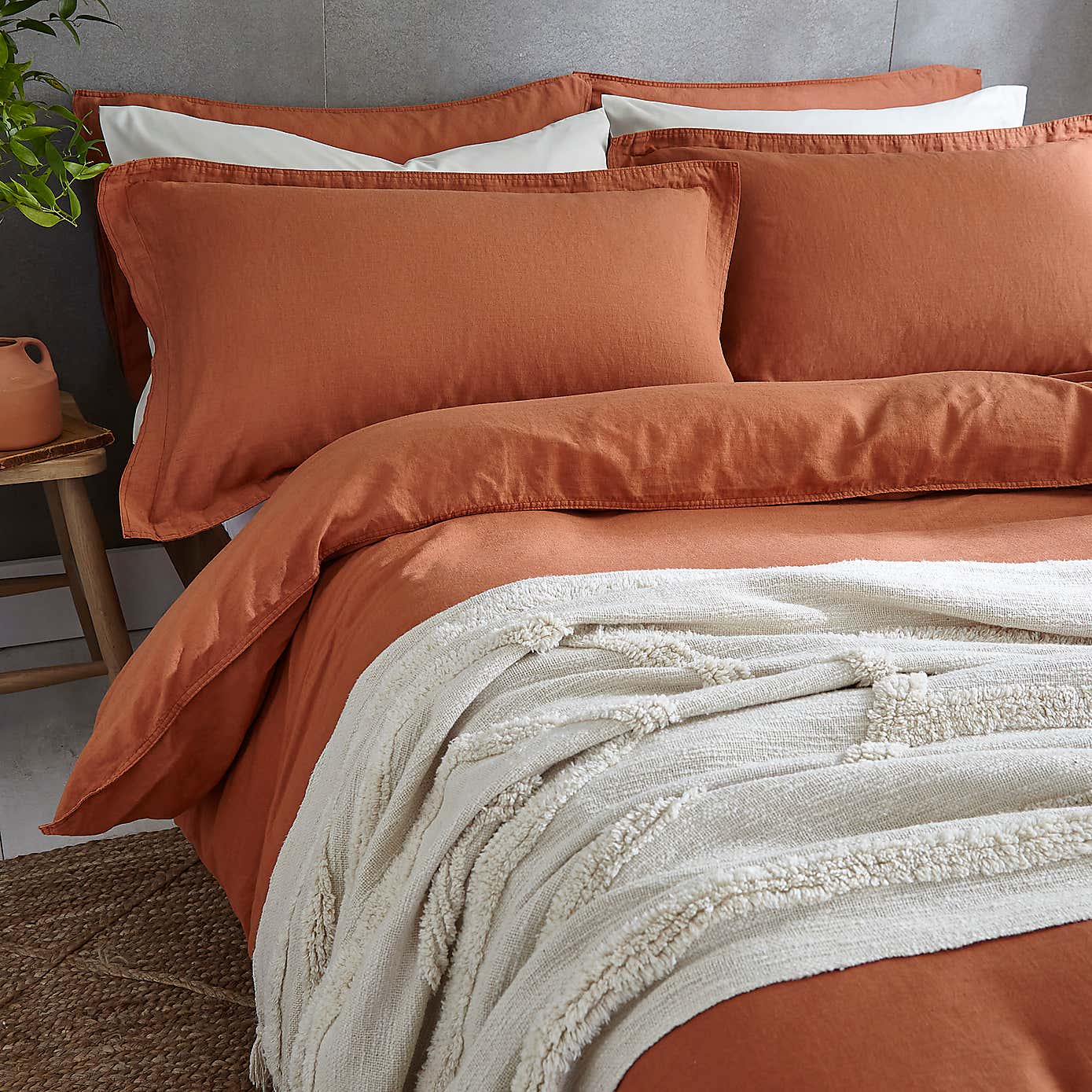 Cotton Linen White Duvet Cover & Pillowcase Set