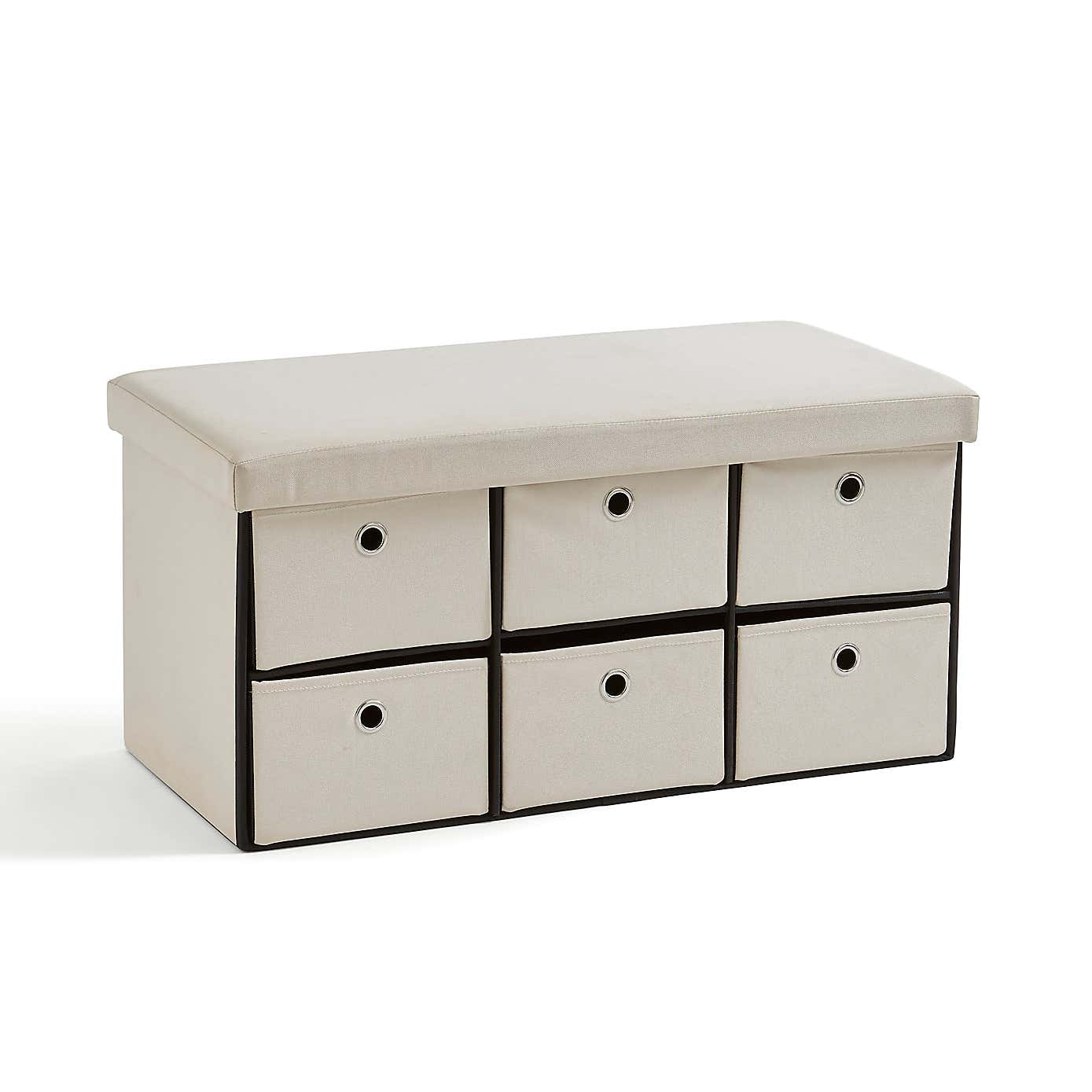 6 Drawer Faux Linen Foldable Ottoman