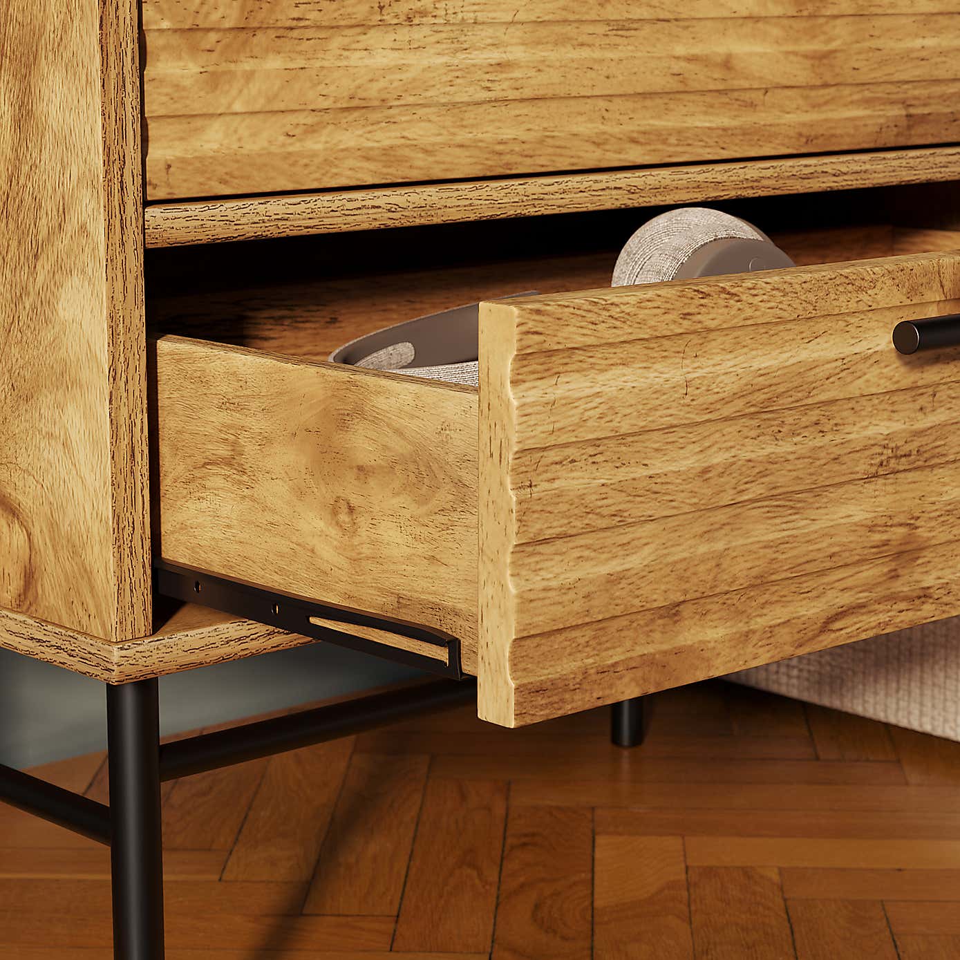 Bryant Wide 2 Drawer Bedside Table, Mango Wood Effect