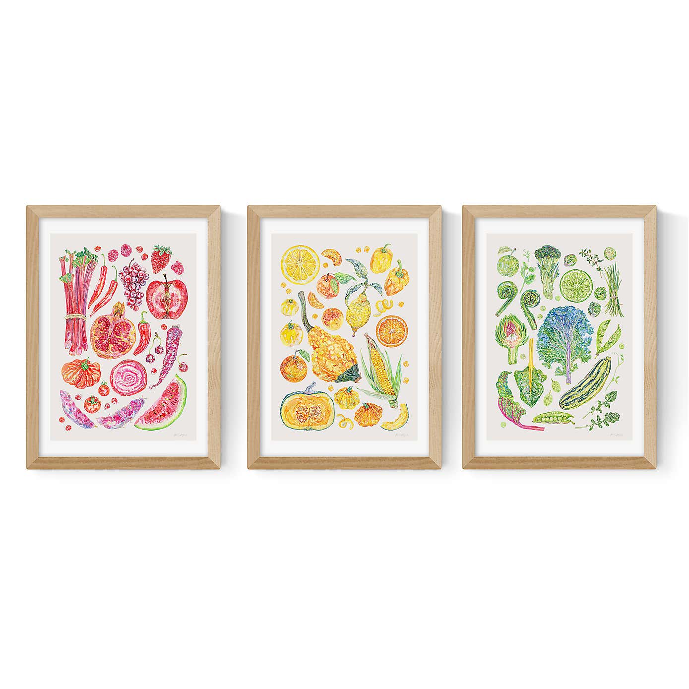 Set of 3 East End Prints Harvest Of Fruit & Vegetables Gallery Wall Framed Prints