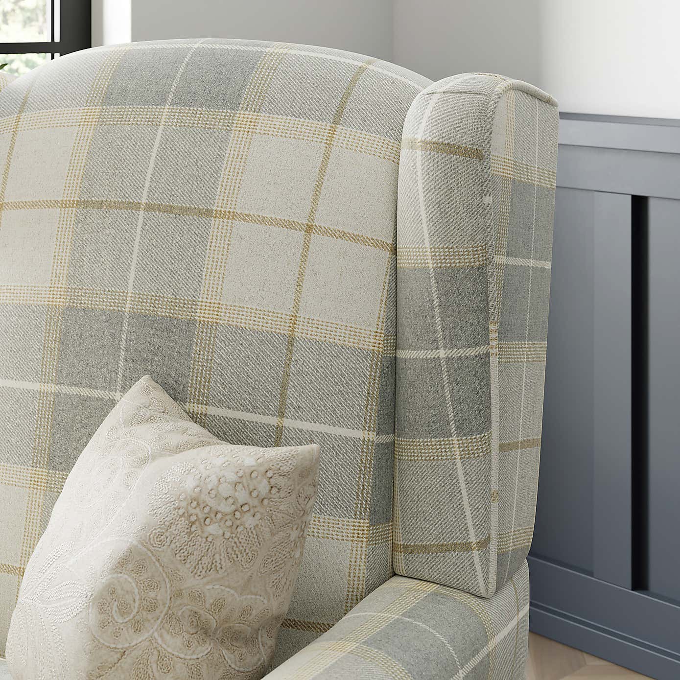 Oswald Grande Check Wingback Armchair