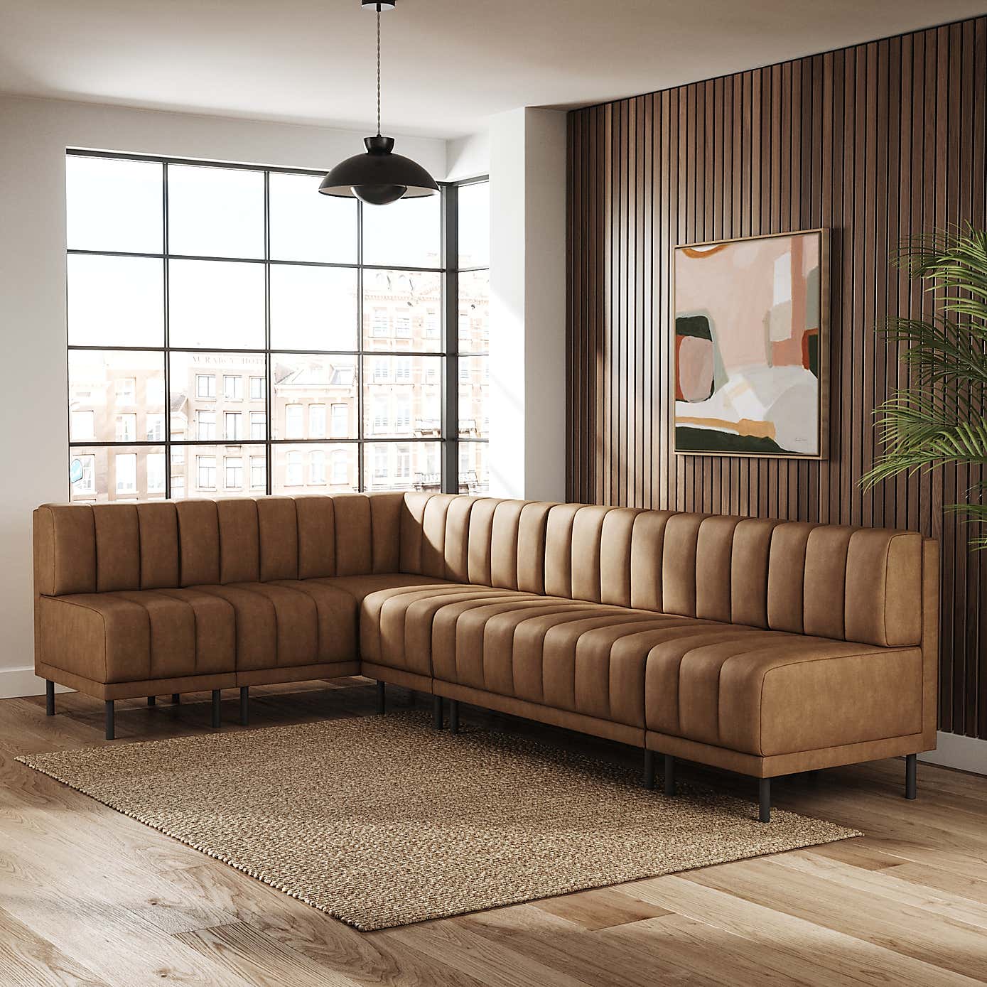 Amali Faux Leather Right Hand Dining Bench Tan Bundle