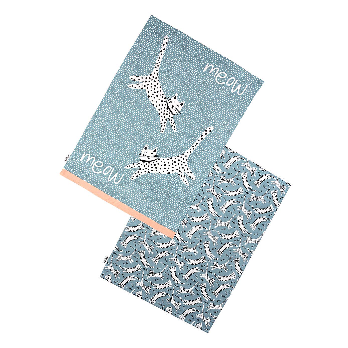 Dexam Meow Set of 2 Cotton Blue Tea Towels