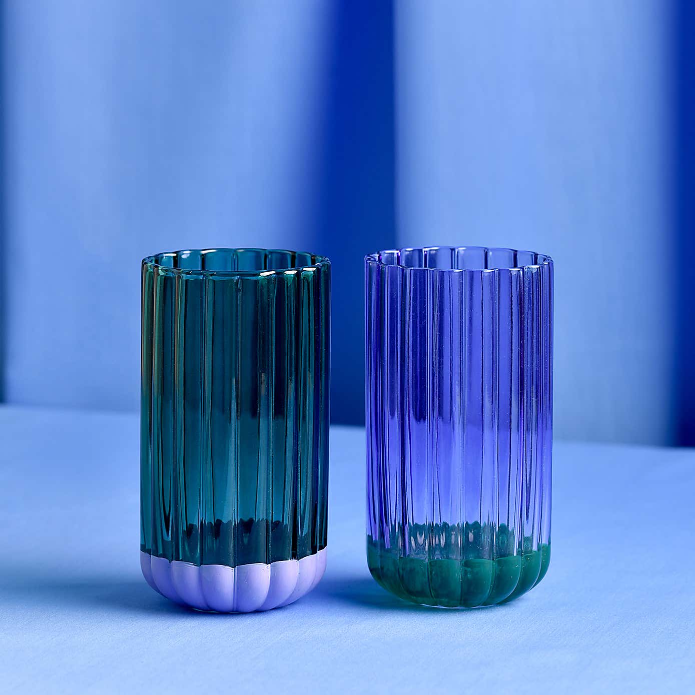 Raspberry Blossom Set of 2 Tumbler Glasses Purple and Green