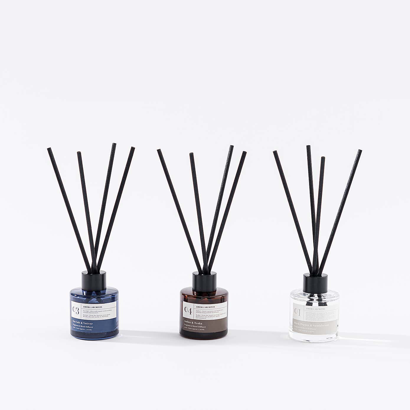 Black Pepper & Sandalwood, Amber & Tonka and Sea Salt & Vetiver Diffuser Gift Set