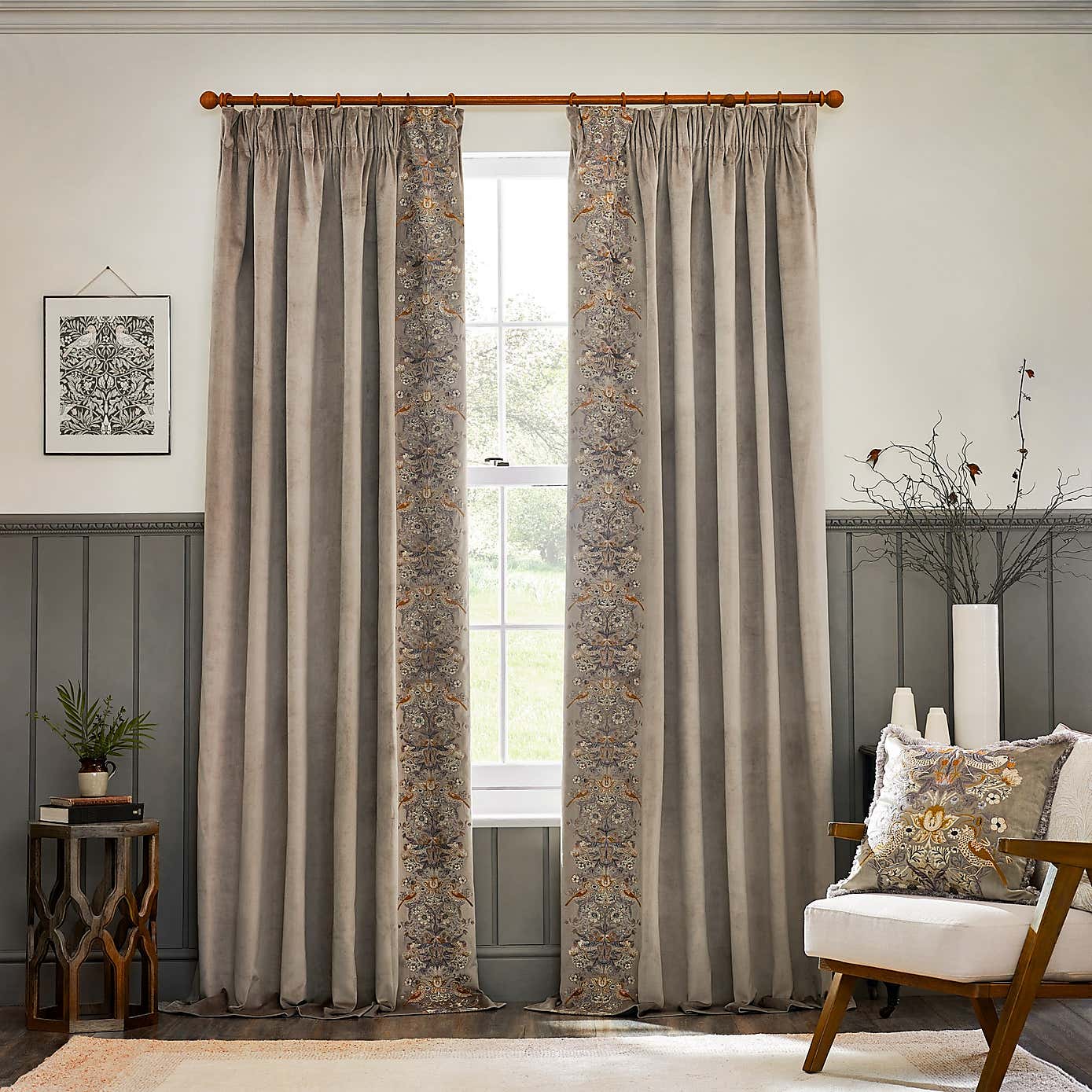 Morris & Co. Strawberry Thief Embroidered Pencil Pleat Curtains