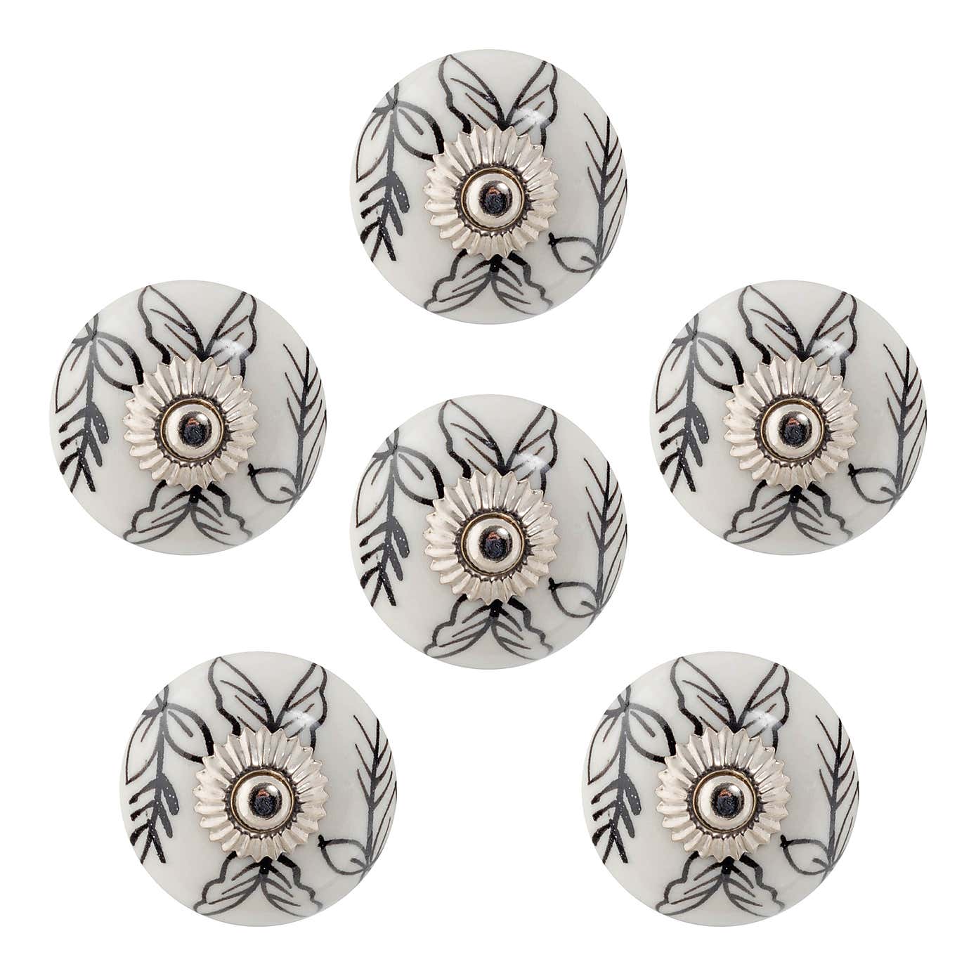 Set of 6 Nicola Spring Black Leaves Round Drawer Knobs