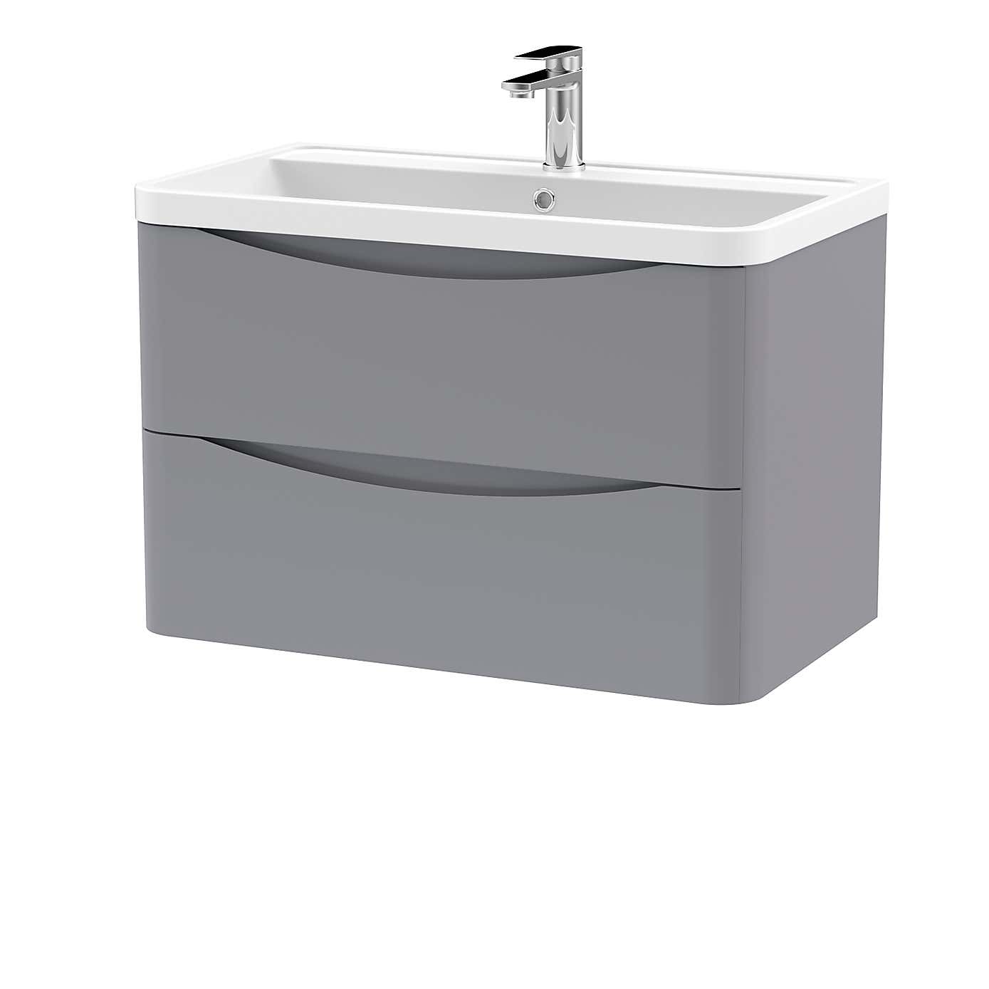 Lunar Wall Mounted 2 Drawer Vanity Unit with Polymarble Basin