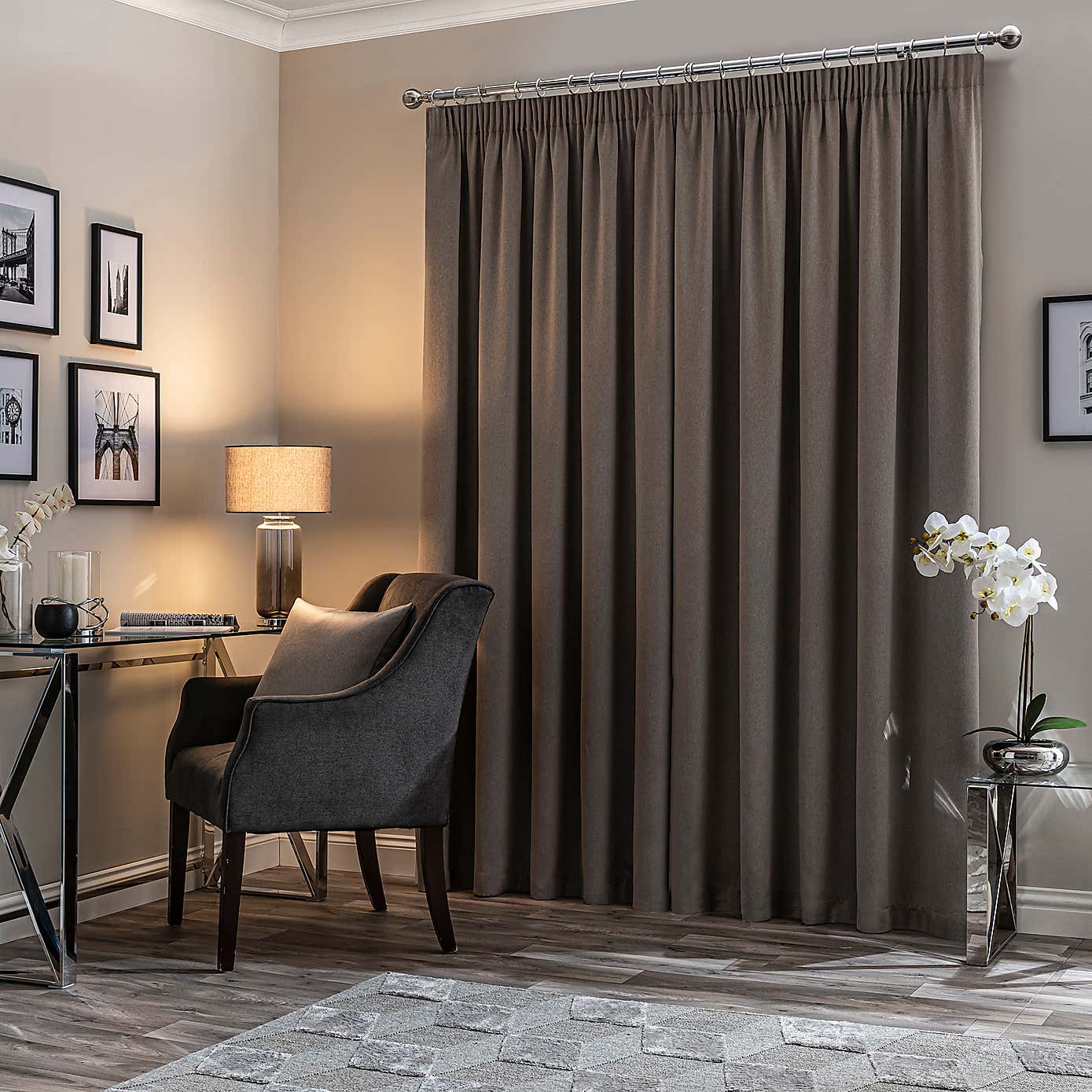 Luxe Champagne Room Darkening Pencil Pleat Curtains