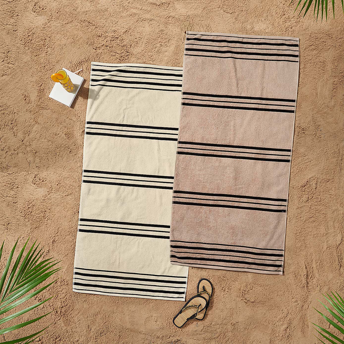 Set of 2 Catherine Lansfield Banded Stripe Cotton Beach Towels