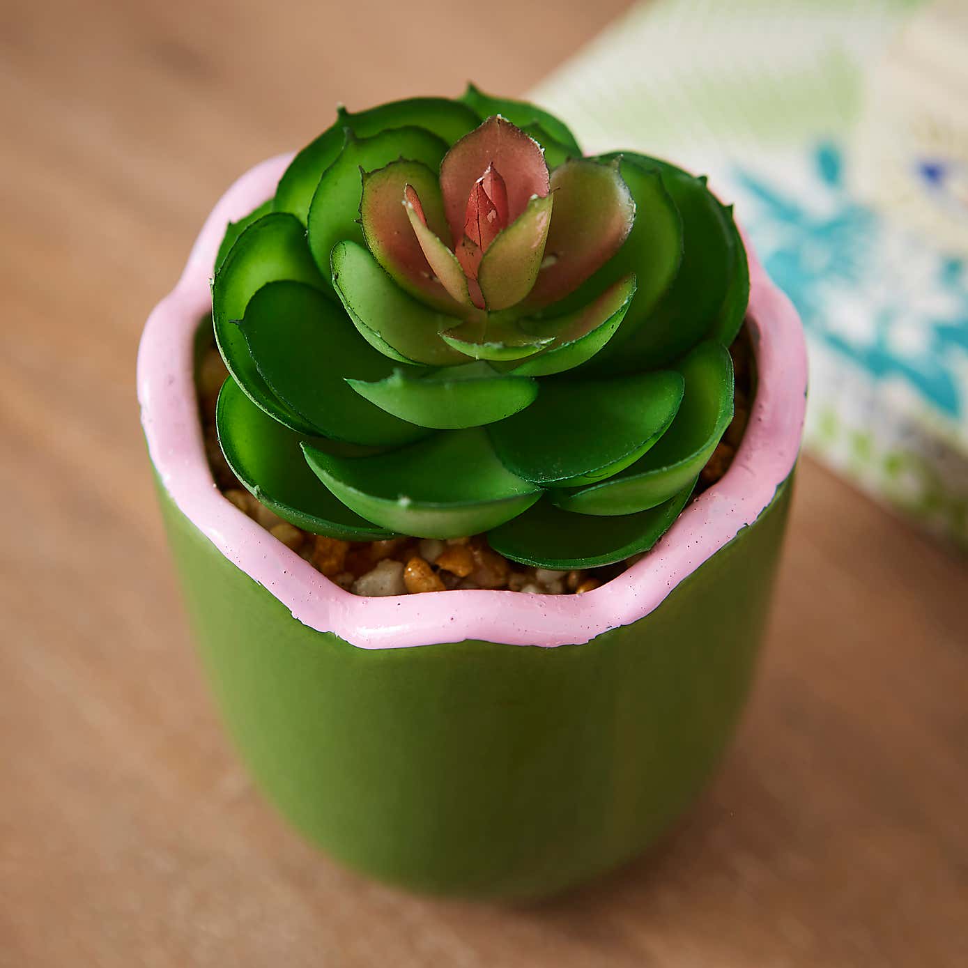 Artificial Succculent in Scalloped Ceramic Plant Pot